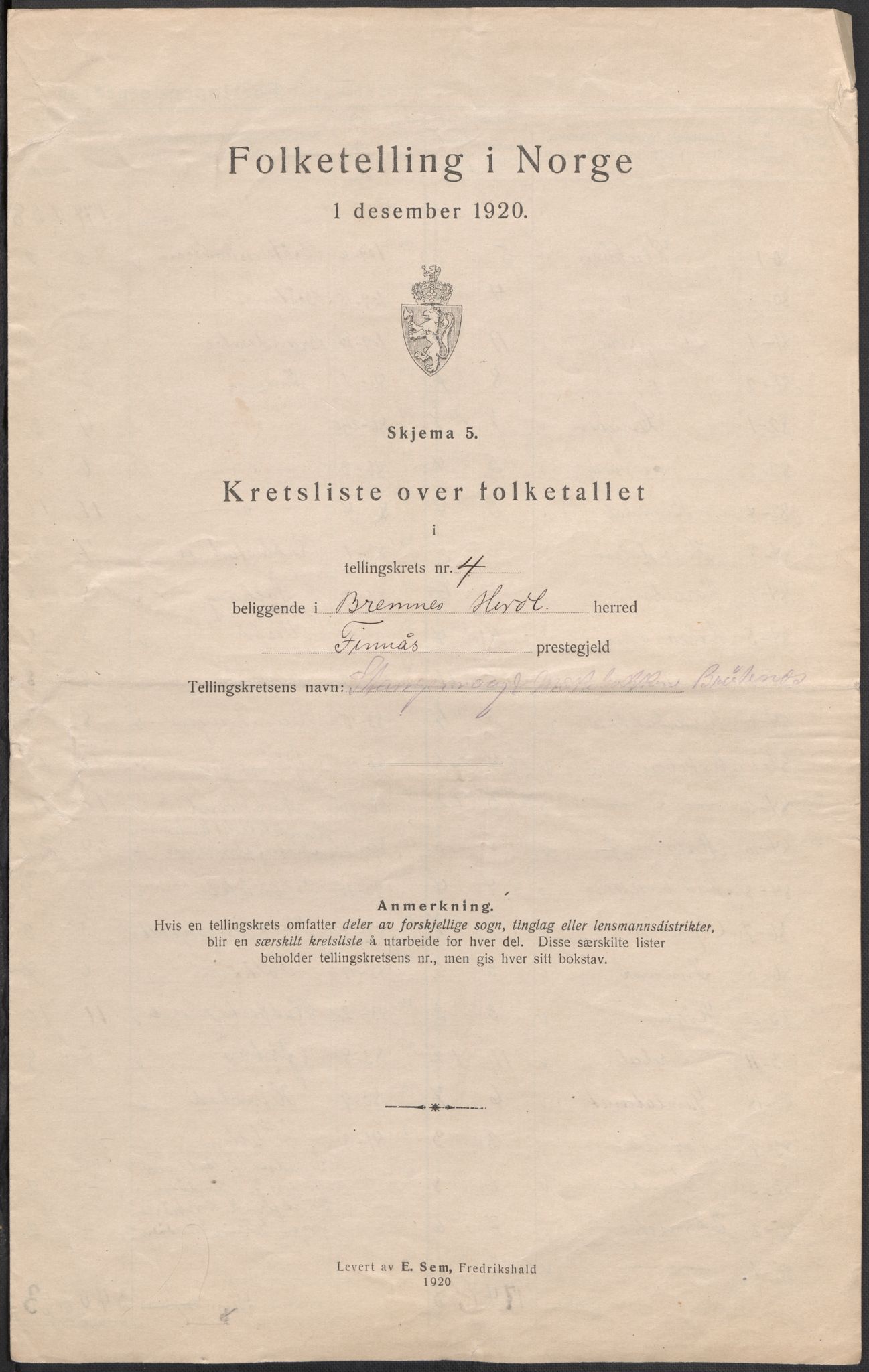 SAB, 1920 census for Bremnes, 1920, p. 14