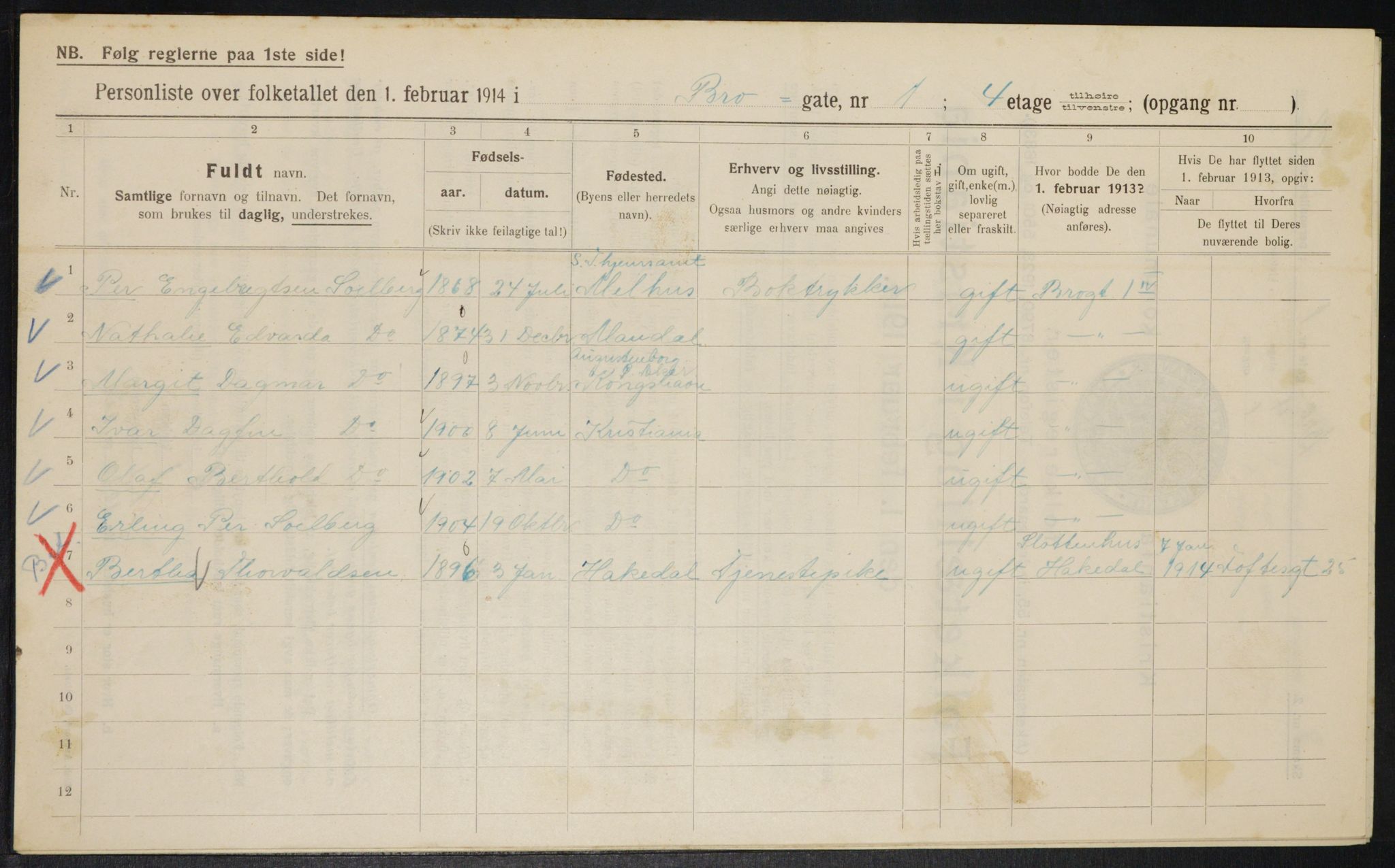 OBA, Municipal Census 1914 for Kristiania, 1914, p. 9705