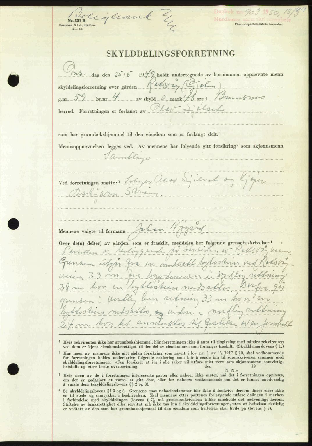 Nordmøre sorenskriveri, AV/SAT-A-4132/1/2/2Ca: Mortgage book no. A114, 1950-1950, Diary no: : 903/1950