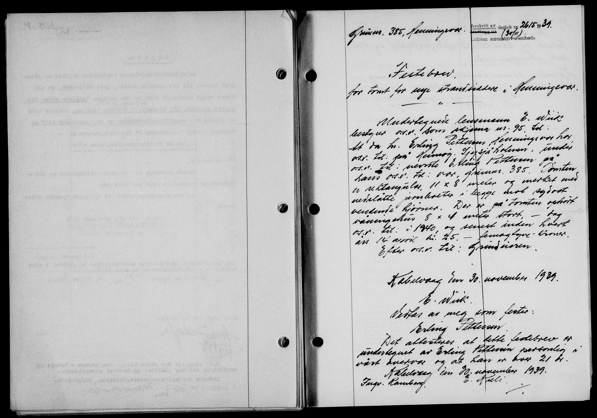 Lofoten sorenskriveri, SAT/A-0017/1/2/2C/L0006a: Mortgage book no. 6a, 1939-1939, Diary no: : 2615/1939