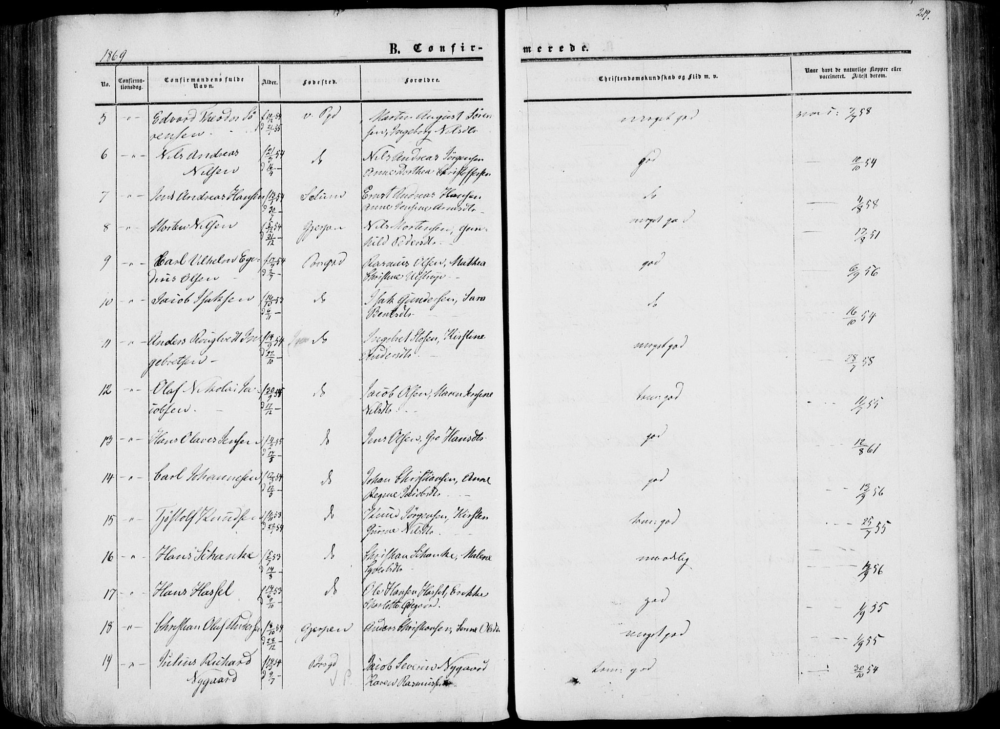 Porsgrunn kirkebøker , AV/SAKO-A-104/F/Fa/L0007: Parish register (official) no. 7, 1858-1877, p. 219