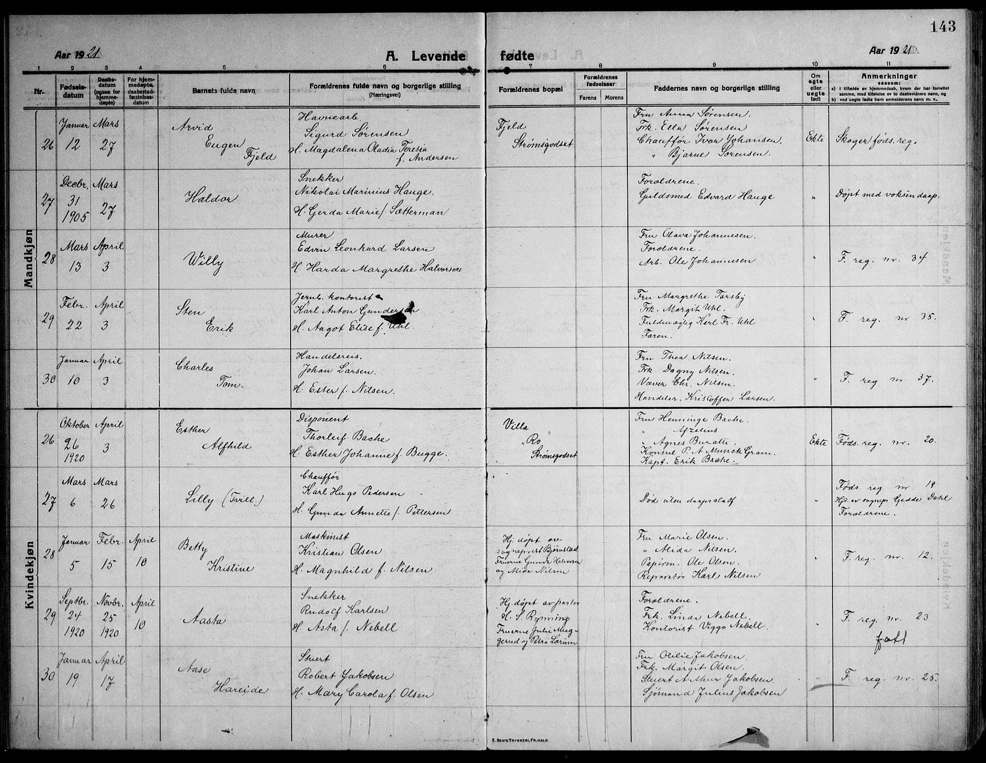 Strømsø kirkebøker, AV/SAKO-A-246/F/Fa/L0029: Parish register (official) no. I 27, 1915-1930, p. 143