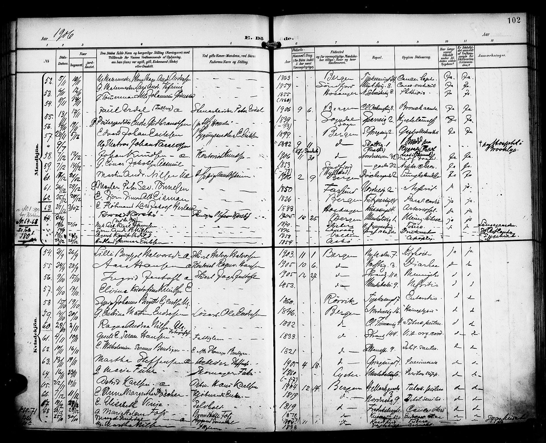 Nykirken Sokneprestembete, AV/SAB-A-77101/H/Haa/L0045: Parish register (official) no. E 5, 1899-1917, p. 102