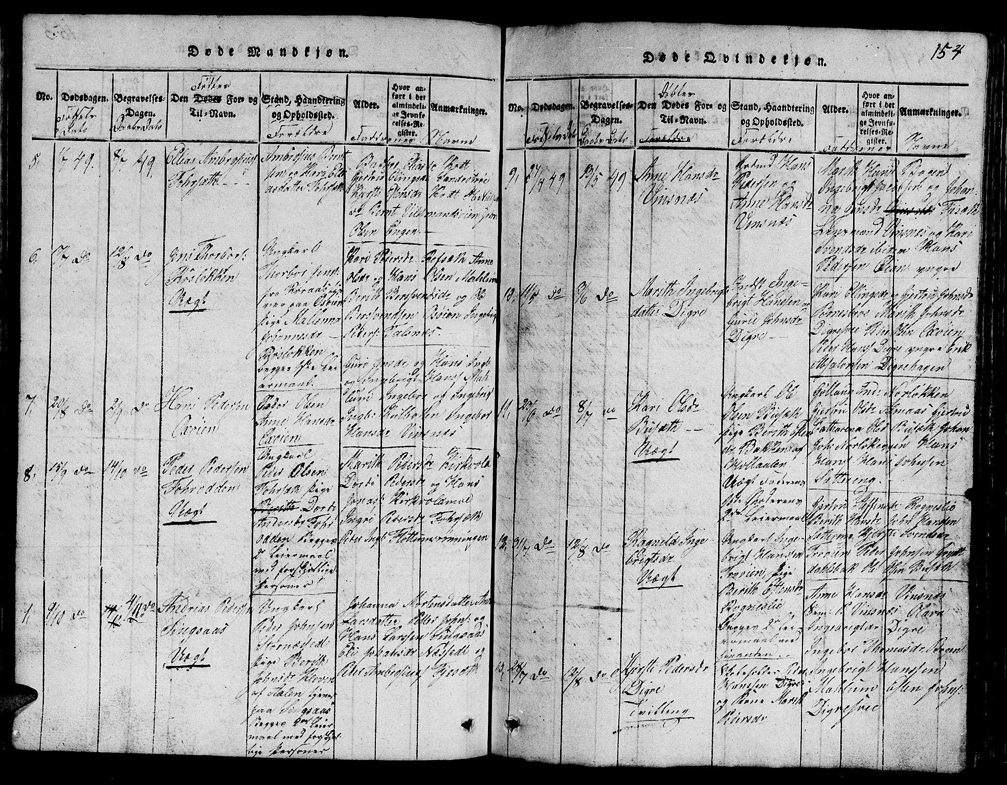 Ministerialprotokoller, klokkerbøker og fødselsregistre - Sør-Trøndelag, SAT/A-1456/688/L1026: Parish register (copy) no. 688C01, 1817-1860, p. 154