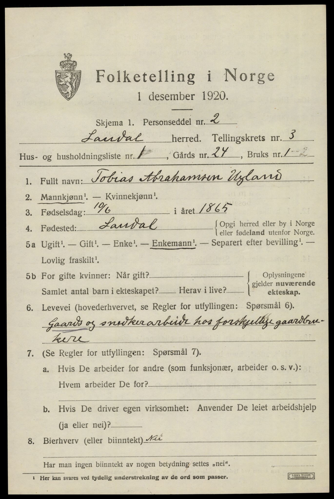 SAK, 1920 census for Laudal, 1920, p. 1004