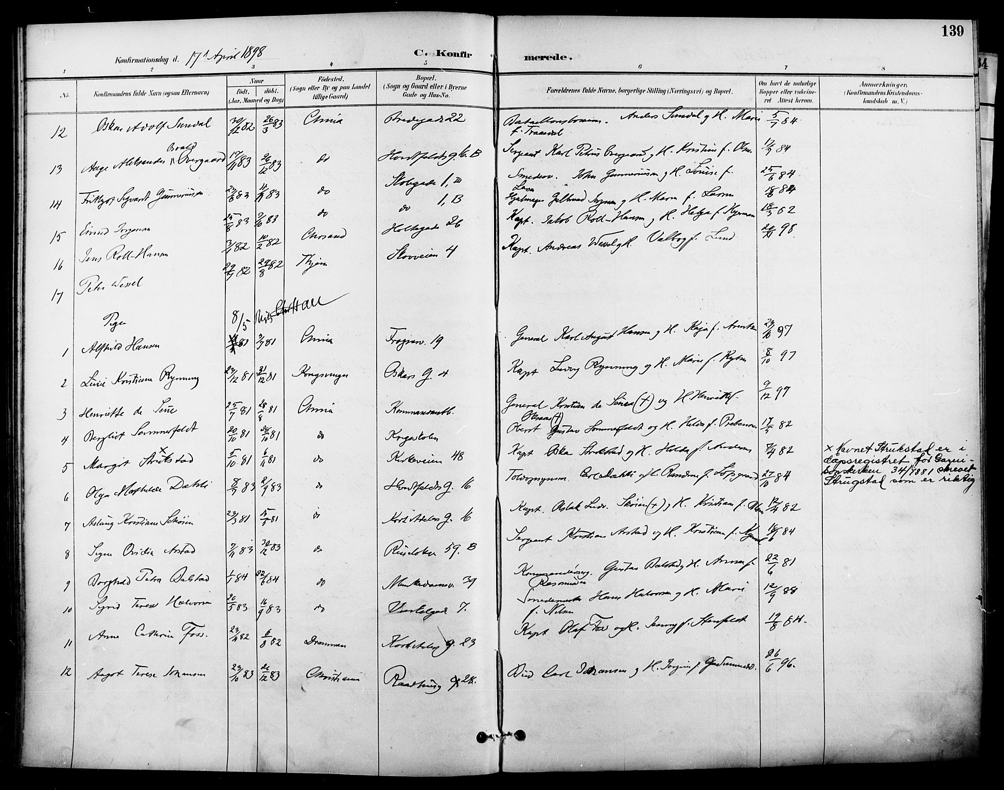 Garnisonsmenigheten Kirkebøker, AV/SAO-A-10846/F/Fa/L0013: Parish register (official) no. 13, 1894-1904, p. 139