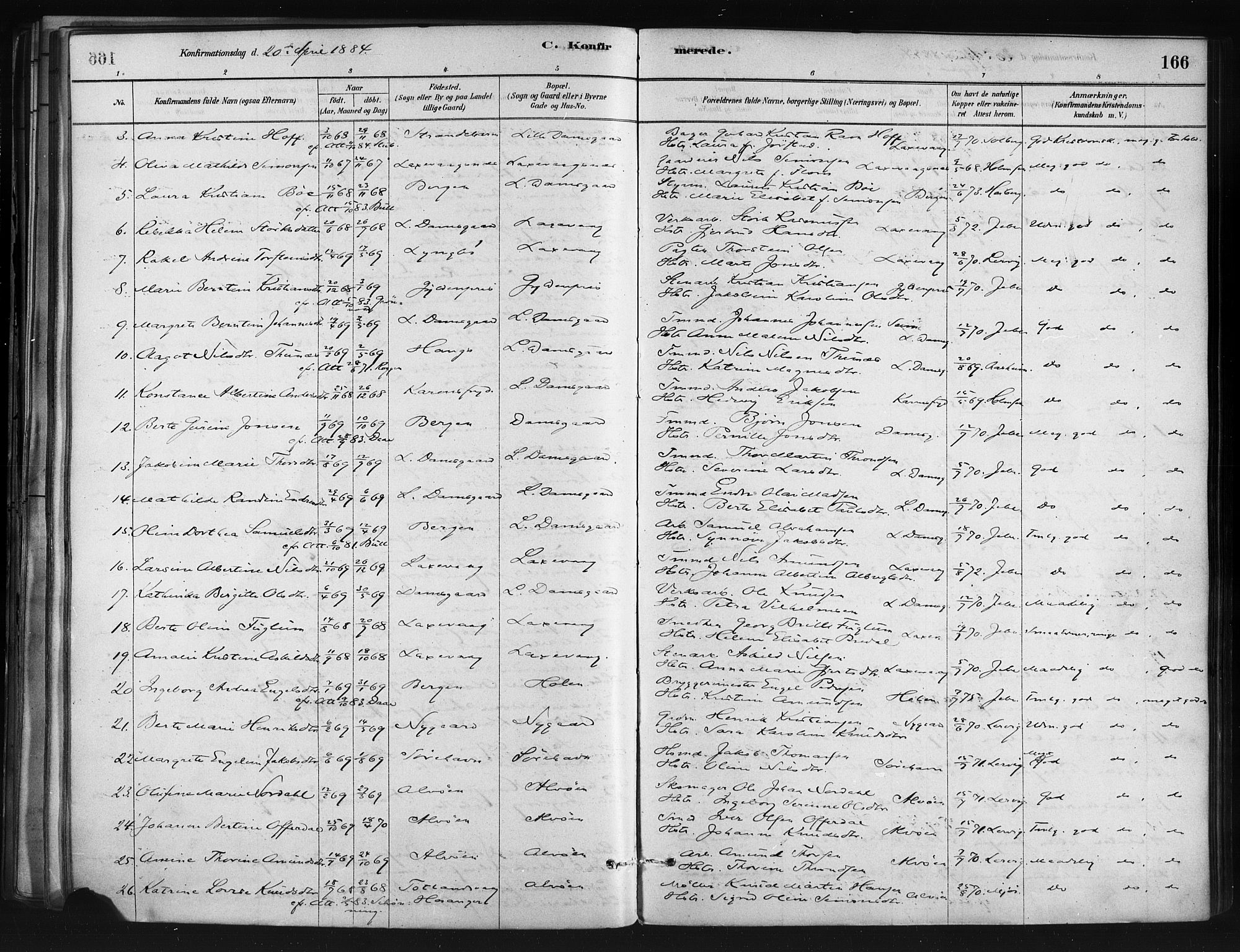 Askøy Sokneprestembete, AV/SAB-A-74101/H/Ha/Haa/Haae/L0002: Parish register (official) no. E 2, 1878-1891, p. 166