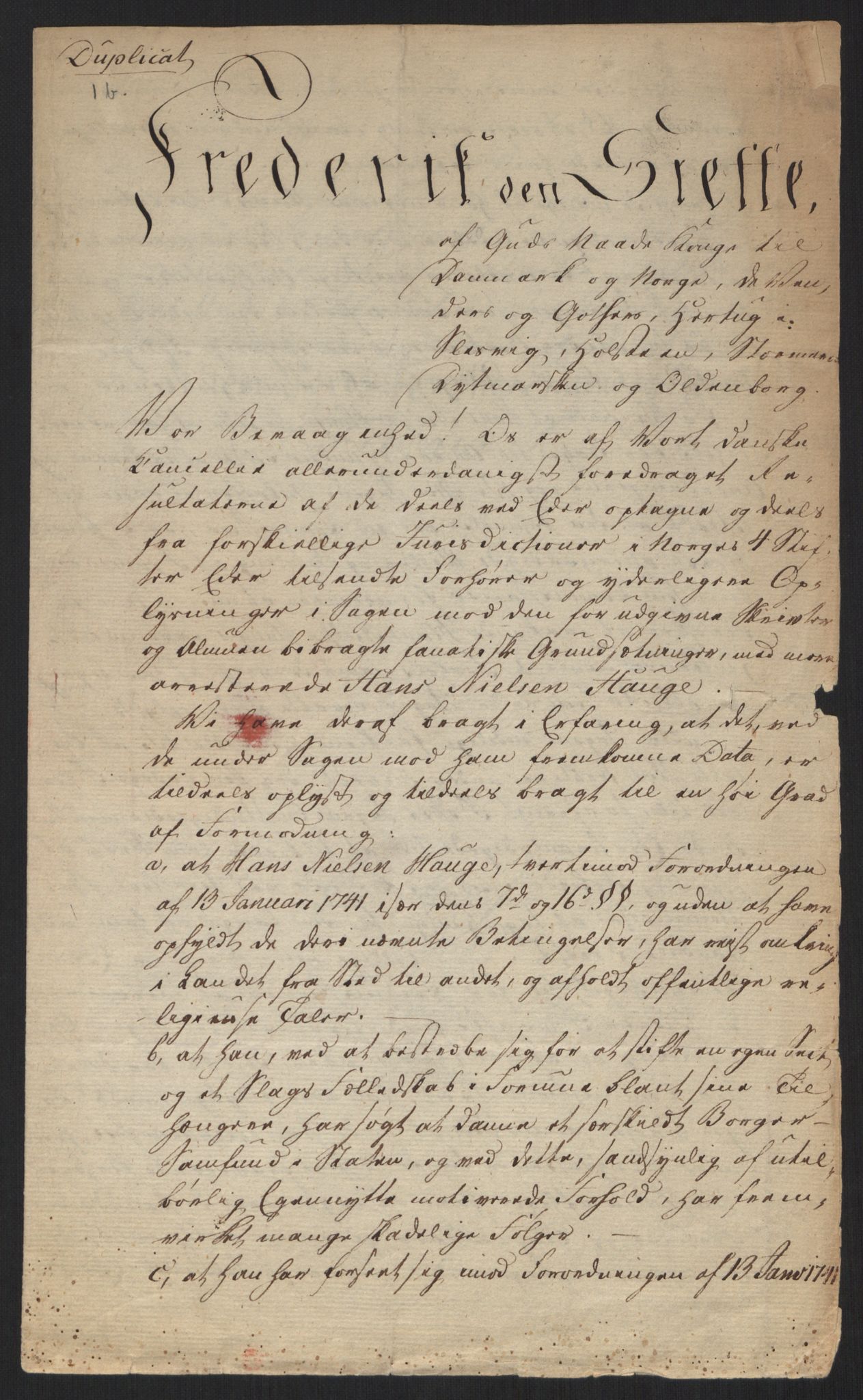 Justisdepartementet, Kommisjon i saken mot Hans Nielsen Hauge 1804, AV/RA-S-1151/D/L0001: Hans Nielsen Hauges sak, 1804-1813