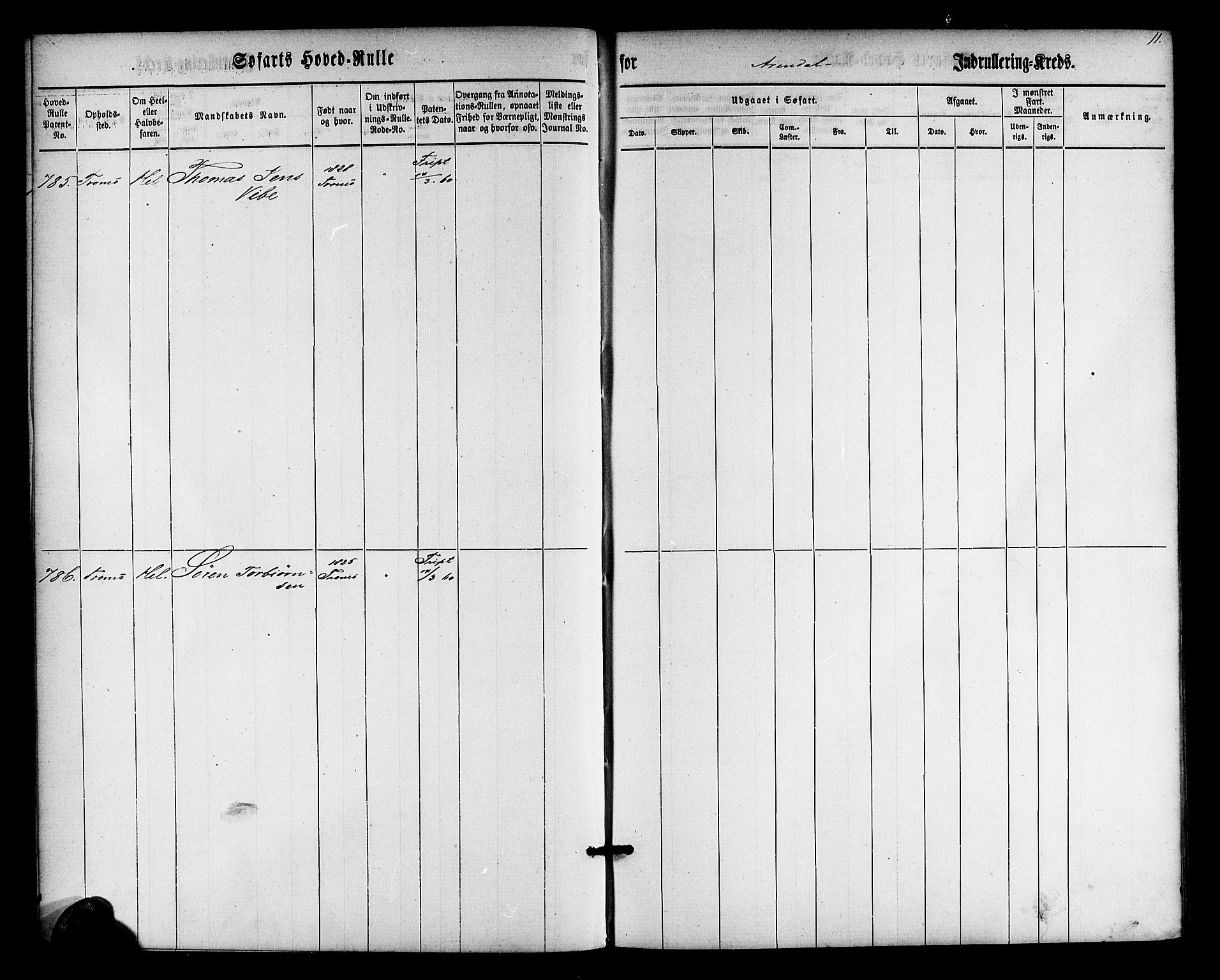 Arendal mønstringskrets, SAK/2031-0012/F/Fb/L0009: Hovedrulle nr 767-1532, S-7, 1857-1864, p. 11