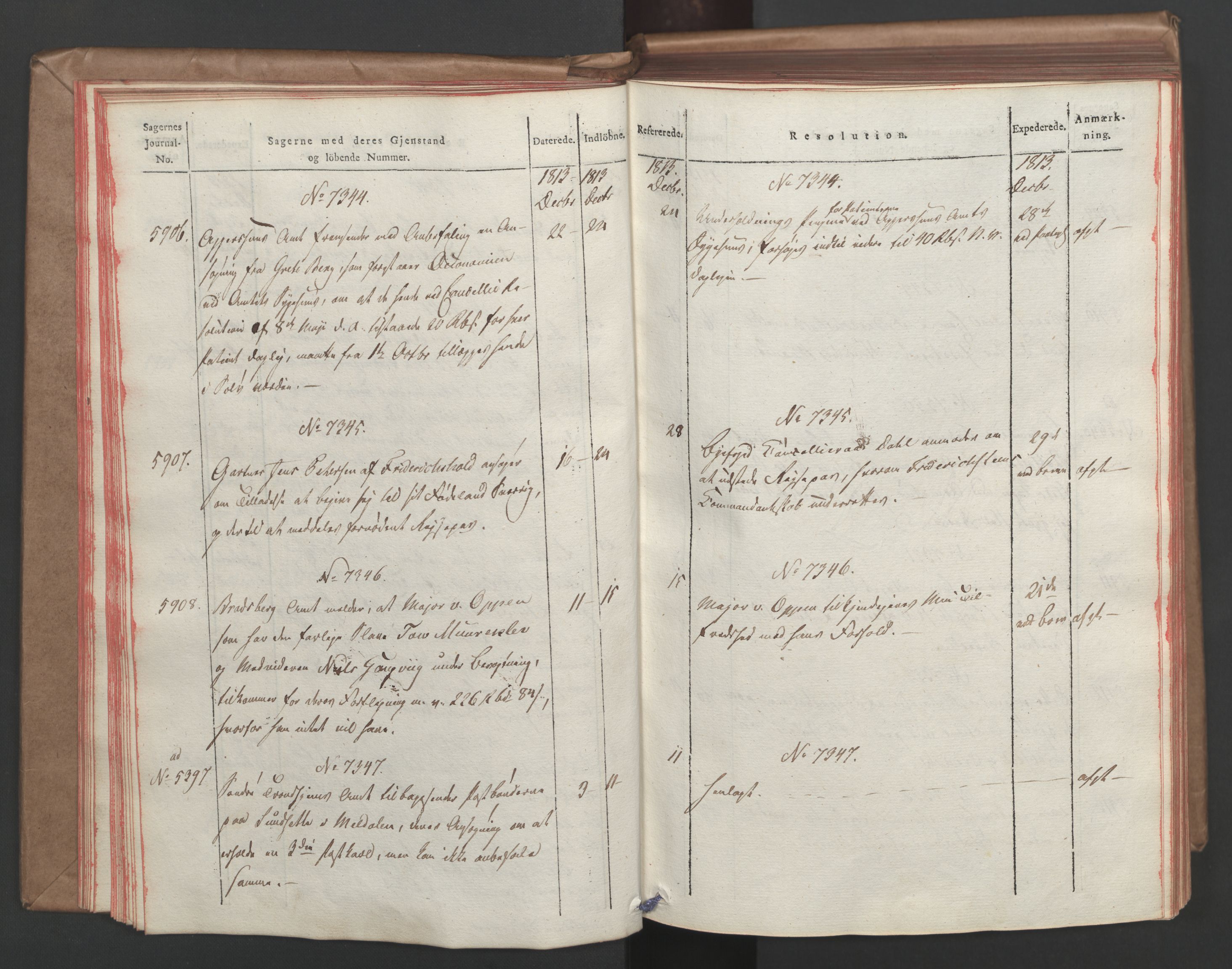 Stattholderembetet 1810-1814, 1. kontor (Kontor A), AV/RA-EA-2872/Ab/L0008: Referatprotokoll,  j.nr. 5846-6405,  l.nr. 7275-7924, 1813-1814, p. 25