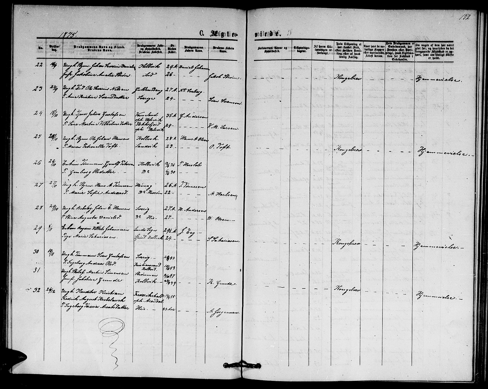 Hisøy sokneprestkontor, SAK/1111-0020/F/Fb/L0002: Parish register (copy) no. B 2, 1873-1885, p. 152
