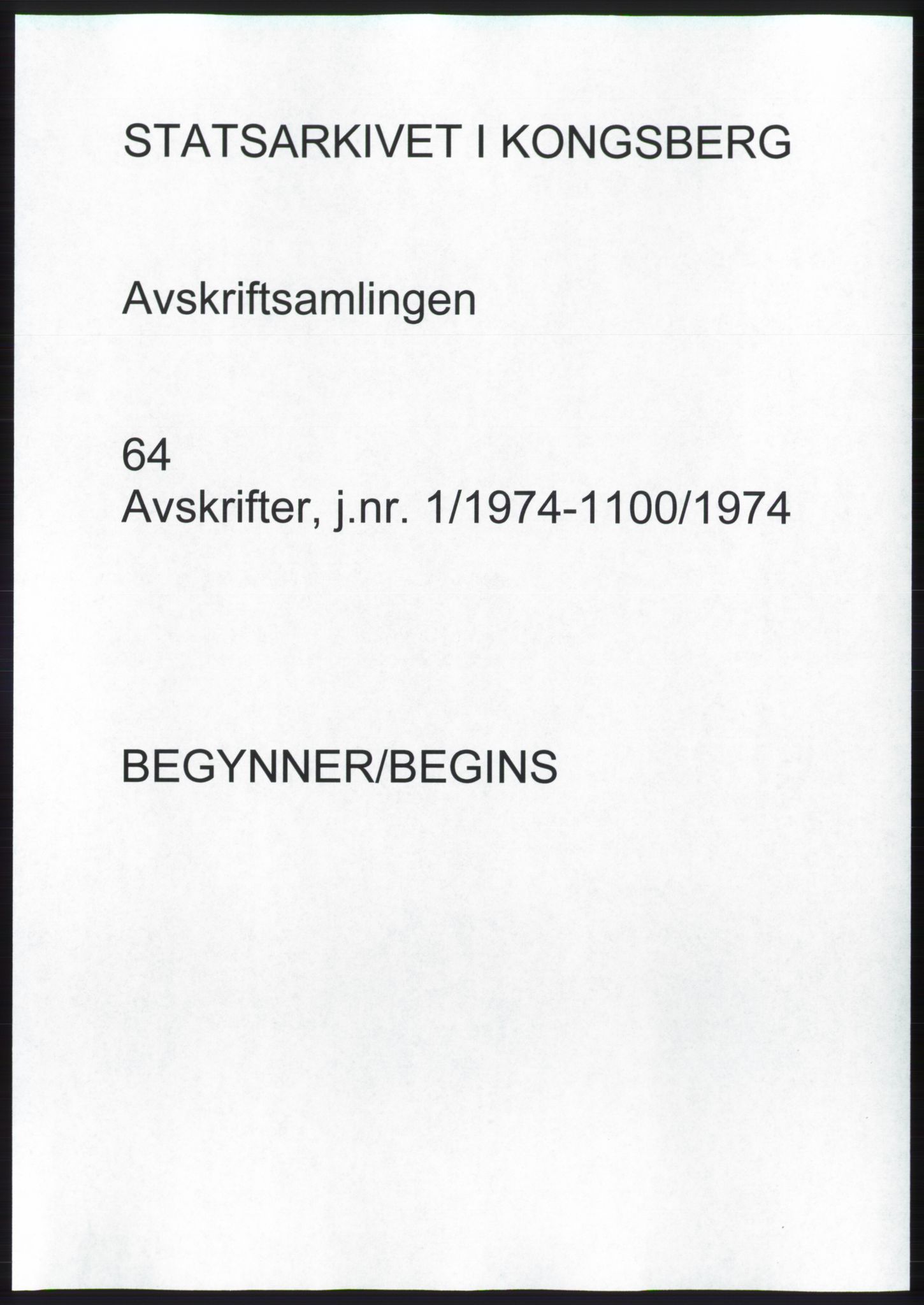 Statsarkivet i Kongsberg, SAKO/A-0001, 1974, p. 1