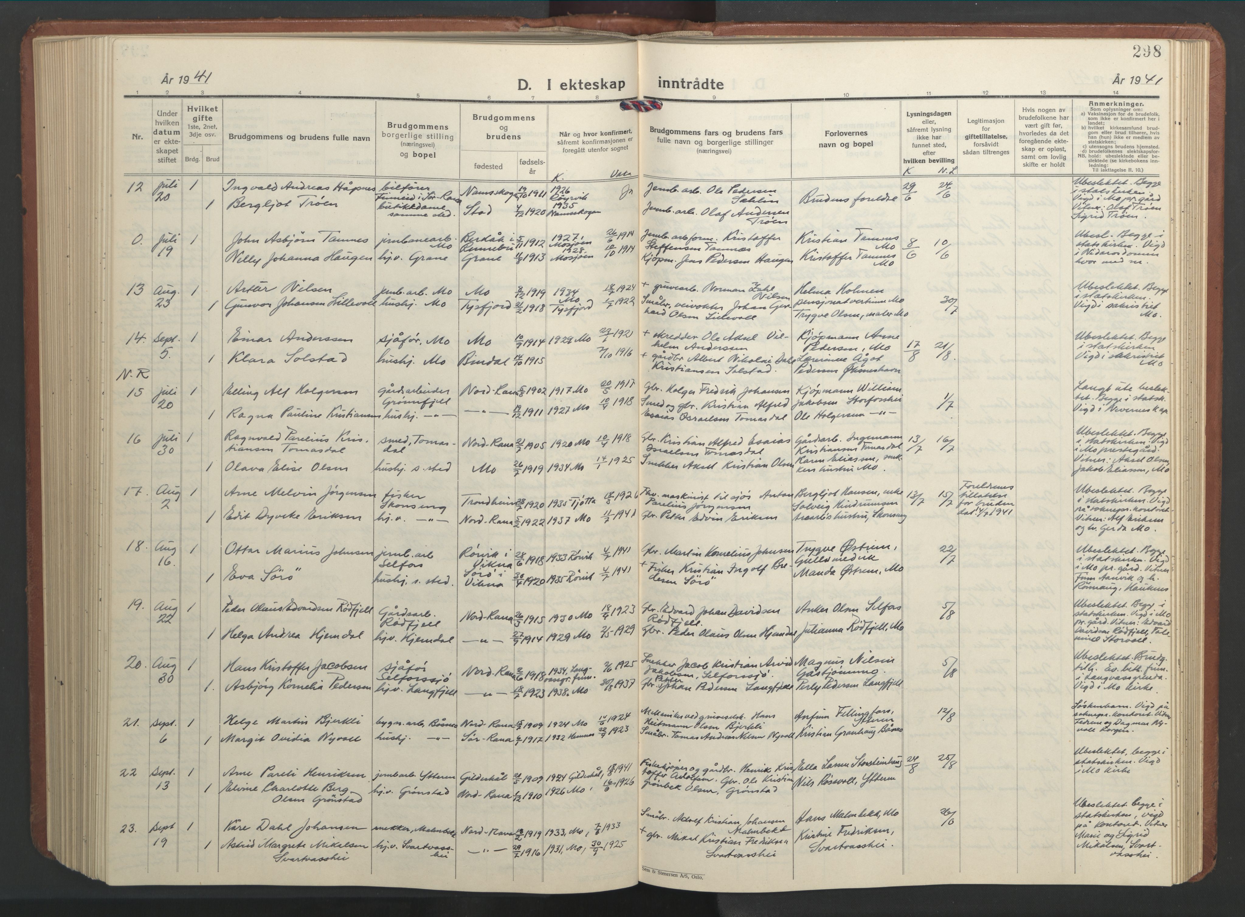 Ministerialprotokoller, klokkerbøker og fødselsregistre - Nordland, AV/SAT-A-1459/827/L0425: Parish register (copy) no. 827C14, 1931-1946, p. 298