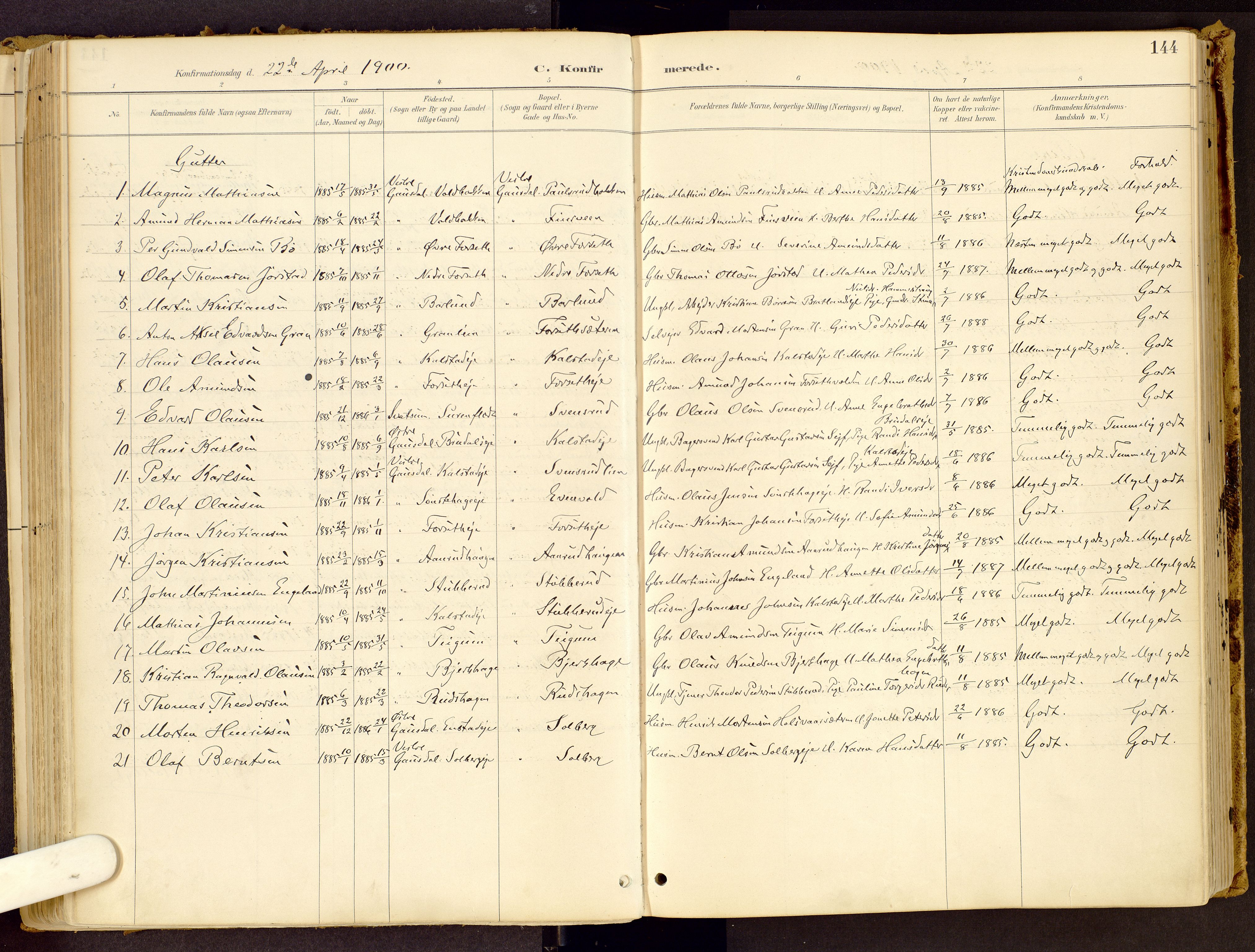 Vestre Gausdal prestekontor, SAH/PREST-094/H/Ha/Haa/L0001: Parish register (official) no. 1, 1887-1914, p. 144