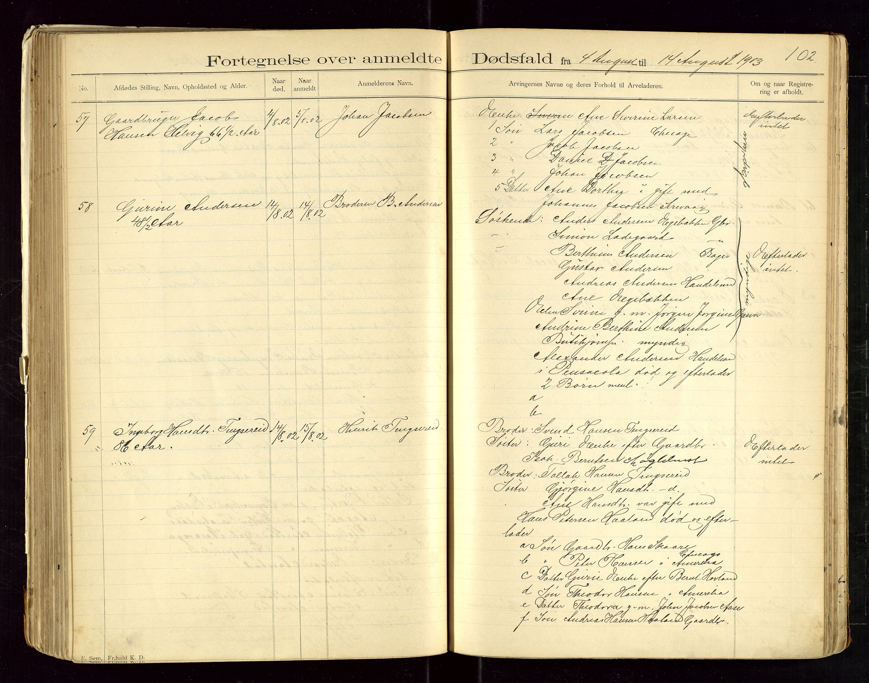 Eigersund lensmannskontor, AV/SAST-A-100171/Gga/L0004: "Dødsfalds-Protokol" m/alfabetisk navneregister, 1895-1905, p. 102