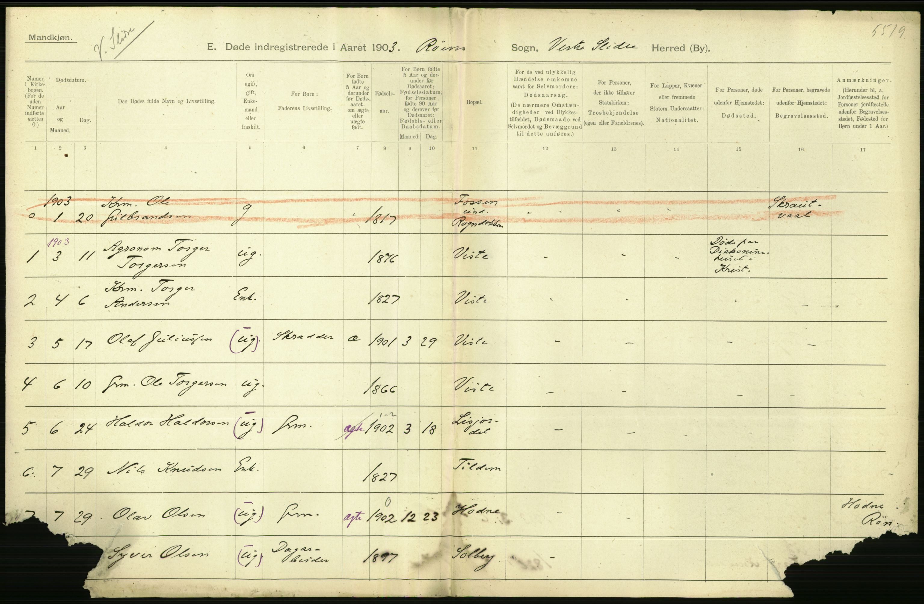 Statistisk sentralbyrå, Sosiodemografiske emner, Befolkning, AV/RA-S-2228/D/Df/Dfa/Dfaa/L0006: Kristians amt: Fødte, gifte, døde, 1903, p. 646