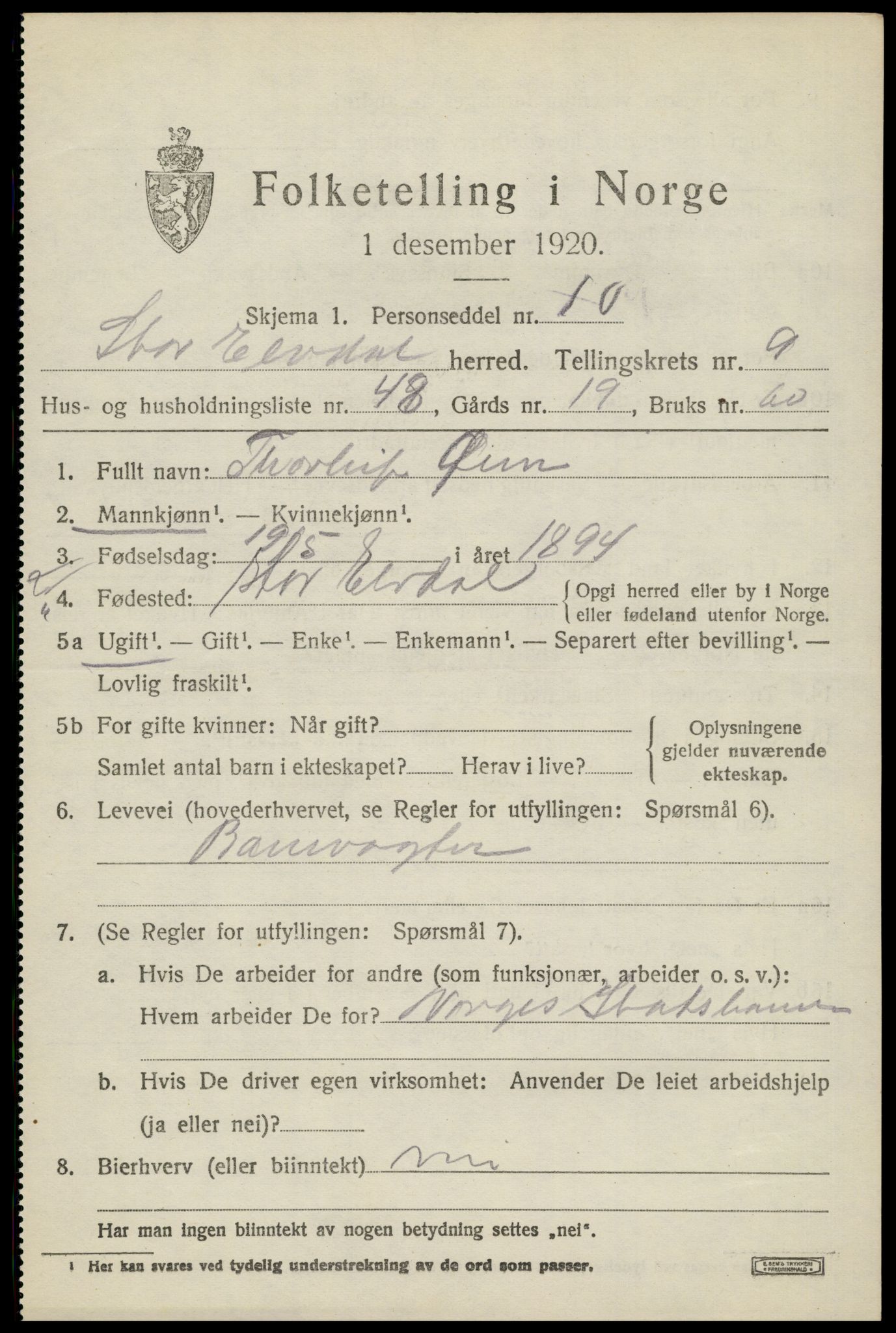 SAH, 1920 census for Stor-Elvdal, 1920, p. 9058