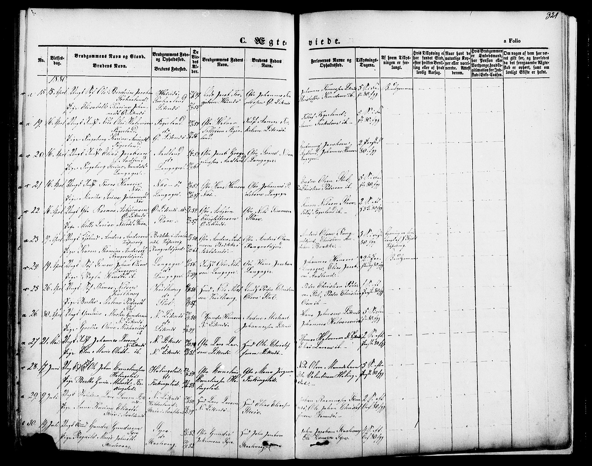 Skudenes sokneprestkontor, SAST/A -101849/H/Ha/Haa/L0006: Parish register (official) no. A 4, 1864-1881, p. 321
