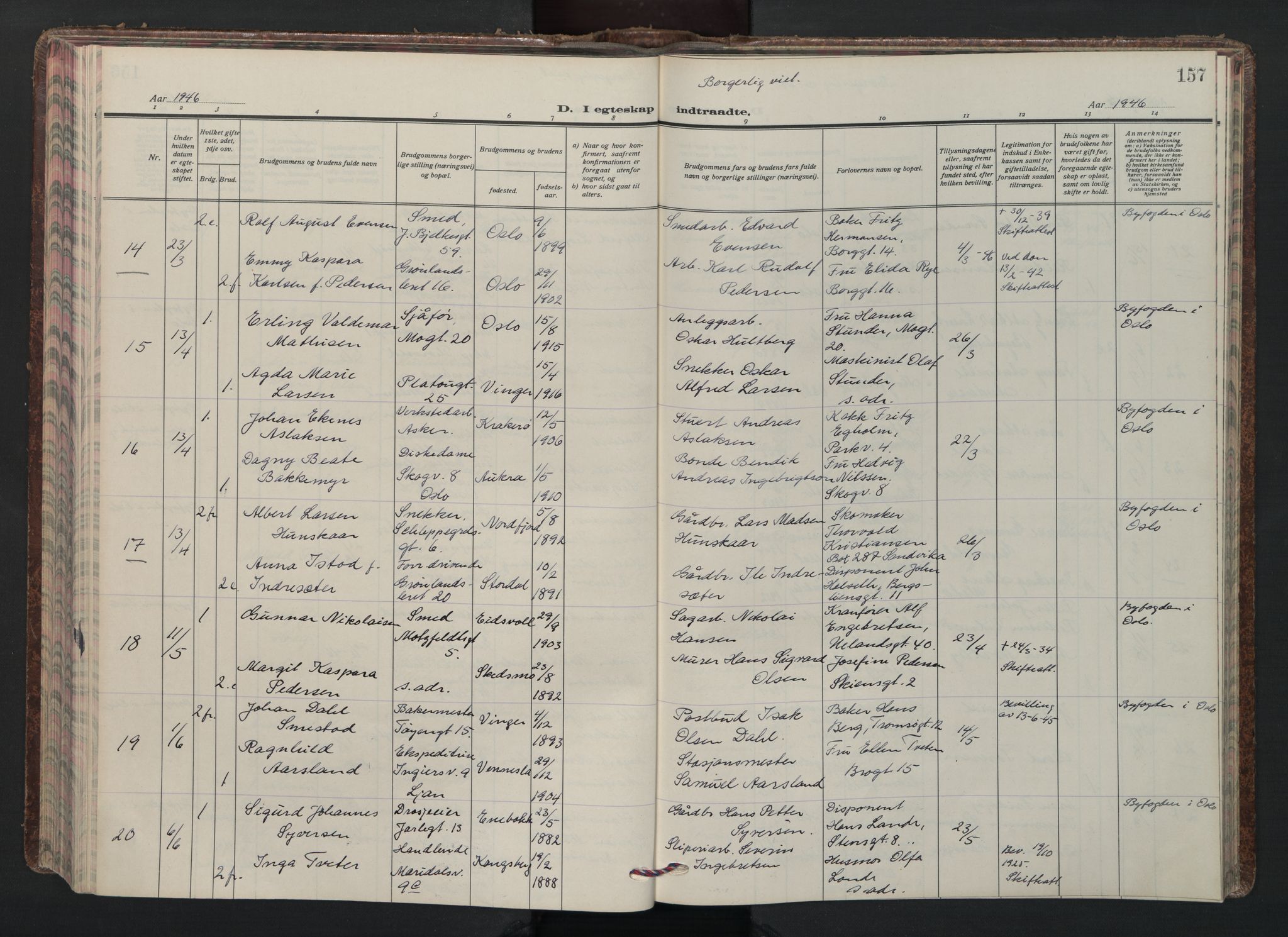 Grønland prestekontor Kirkebøker, AV/SAO-A-10848/F/Fa/L0020: Parish register (official) no. 20, 1935-1946, p. 157