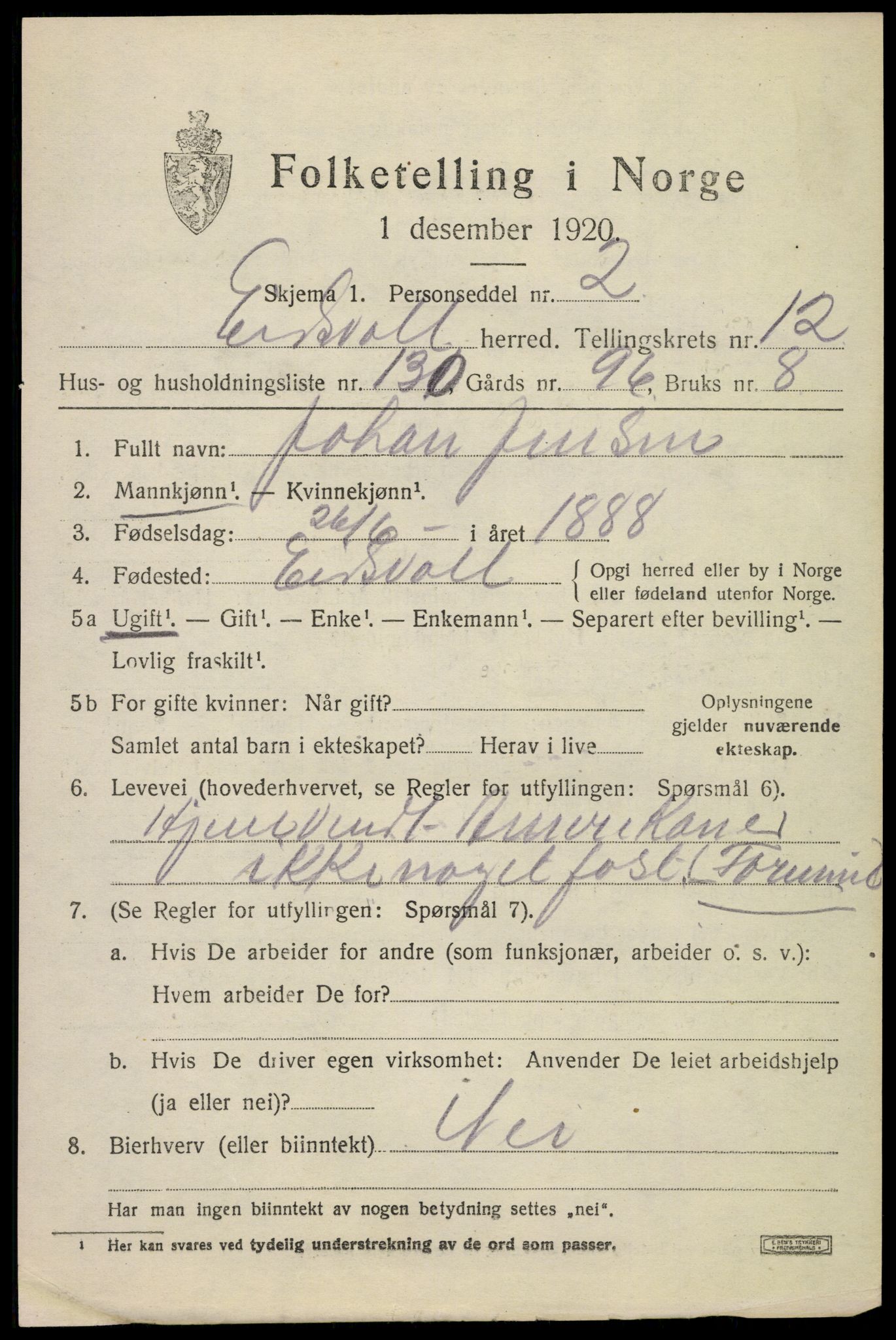 SAO, 1920 census for Eidsvoll, 1920, p. 19965