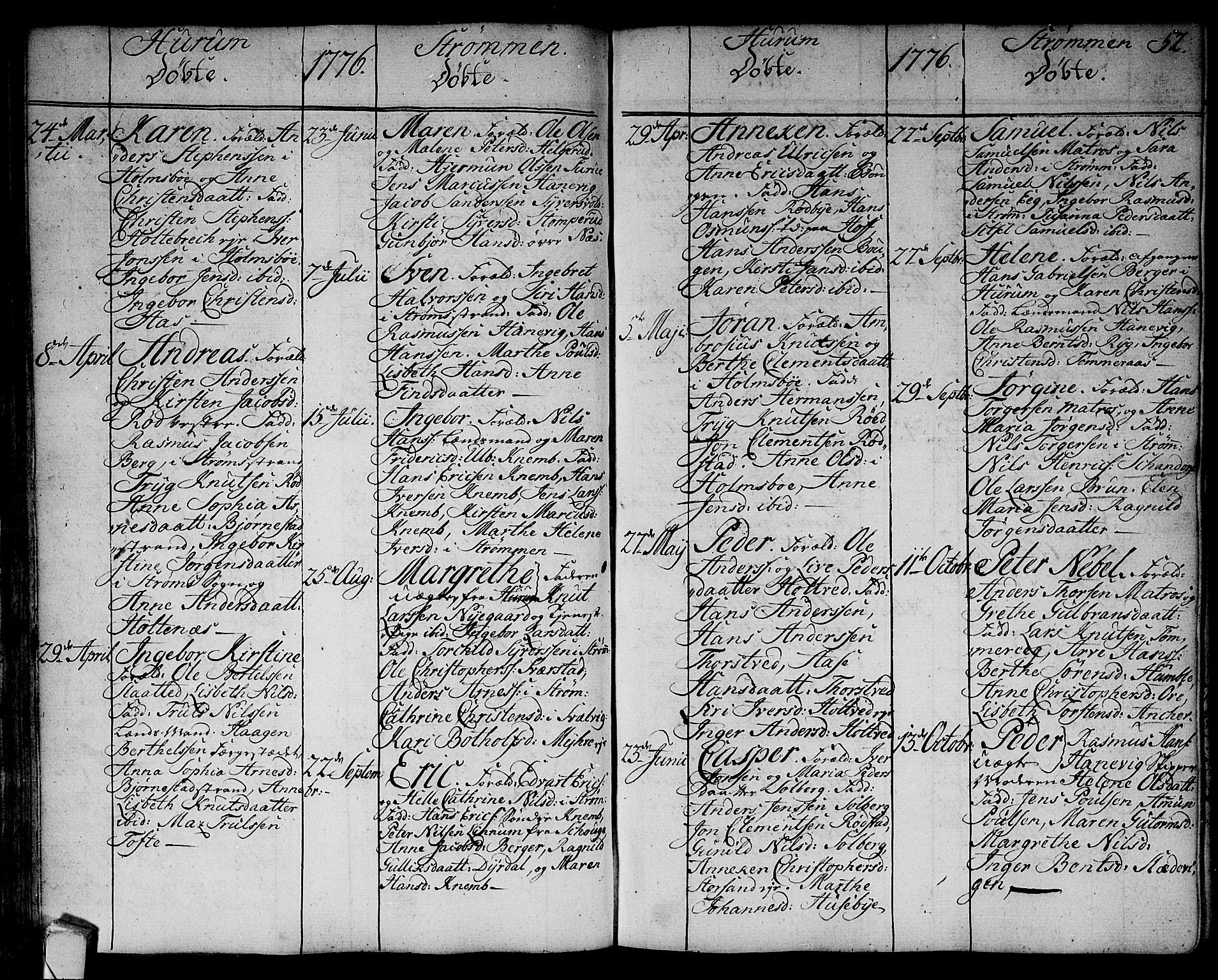 Hurum kirkebøker, SAKO/A-229/F/Fa/L0007: Parish register (official) no. 7, 1771-1810, p. 52