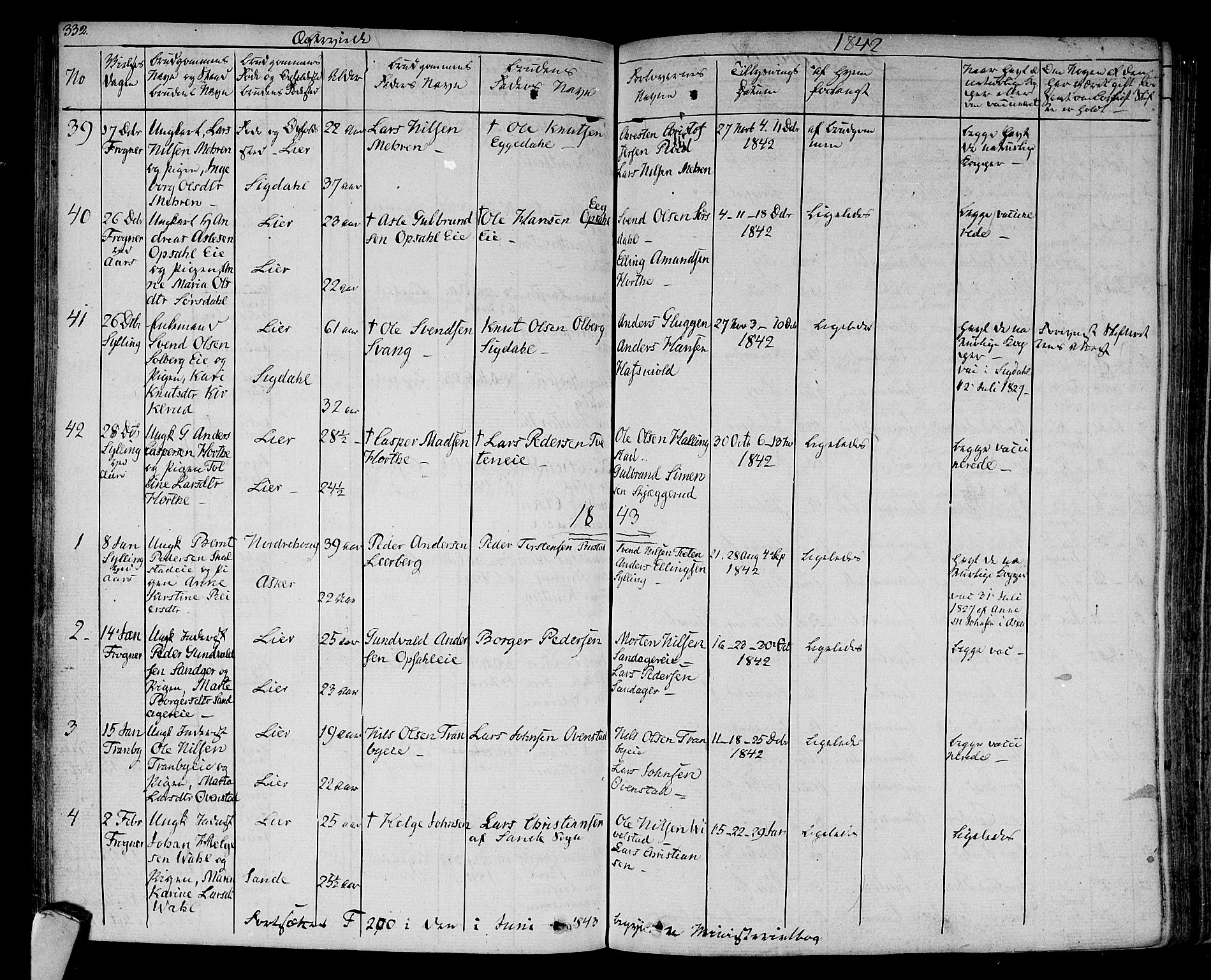 Lier kirkebøker, AV/SAKO-A-230/F/Fa/L0010: Parish register (official) no. I 10, 1827-1843, p. 332