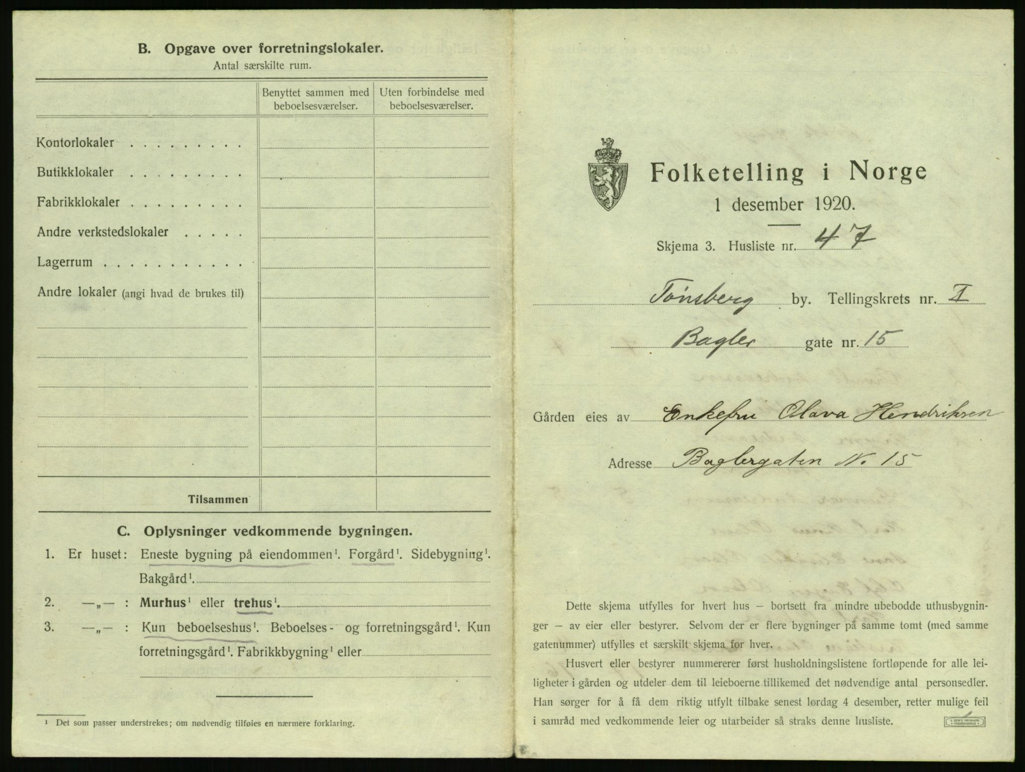 SAKO, 1920 census for Tønsberg, 1920, p. 177