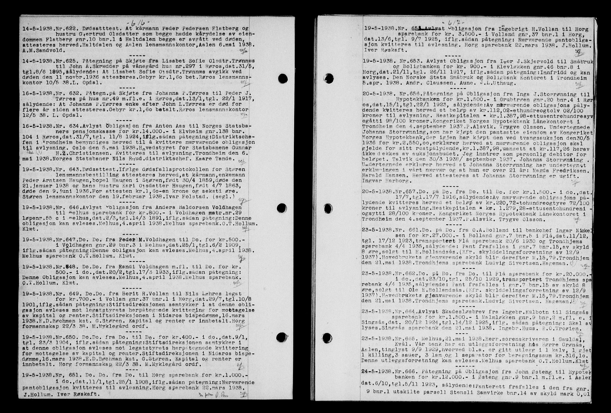 Gauldal sorenskriveri, SAT/A-0014/1/2/2C/L0048: Mortgage book no. 51-52, 1937-1938, p. 616-617, Diary no: : 622/1938