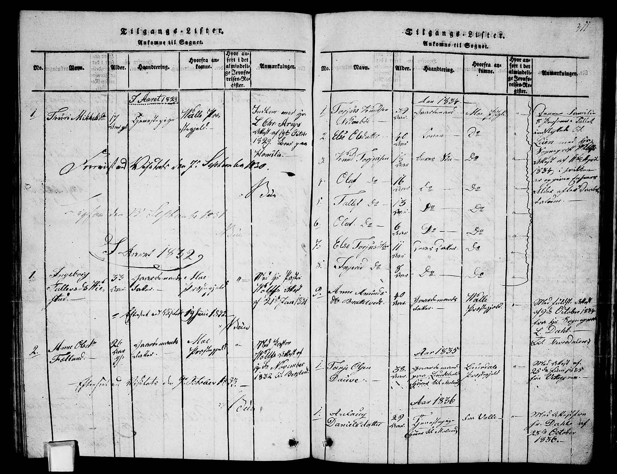 Fyresdal kirkebøker, SAKO/A-263/G/Ga/L0002: Parish register (copy) no. I 2, 1815-1857, p. 311
