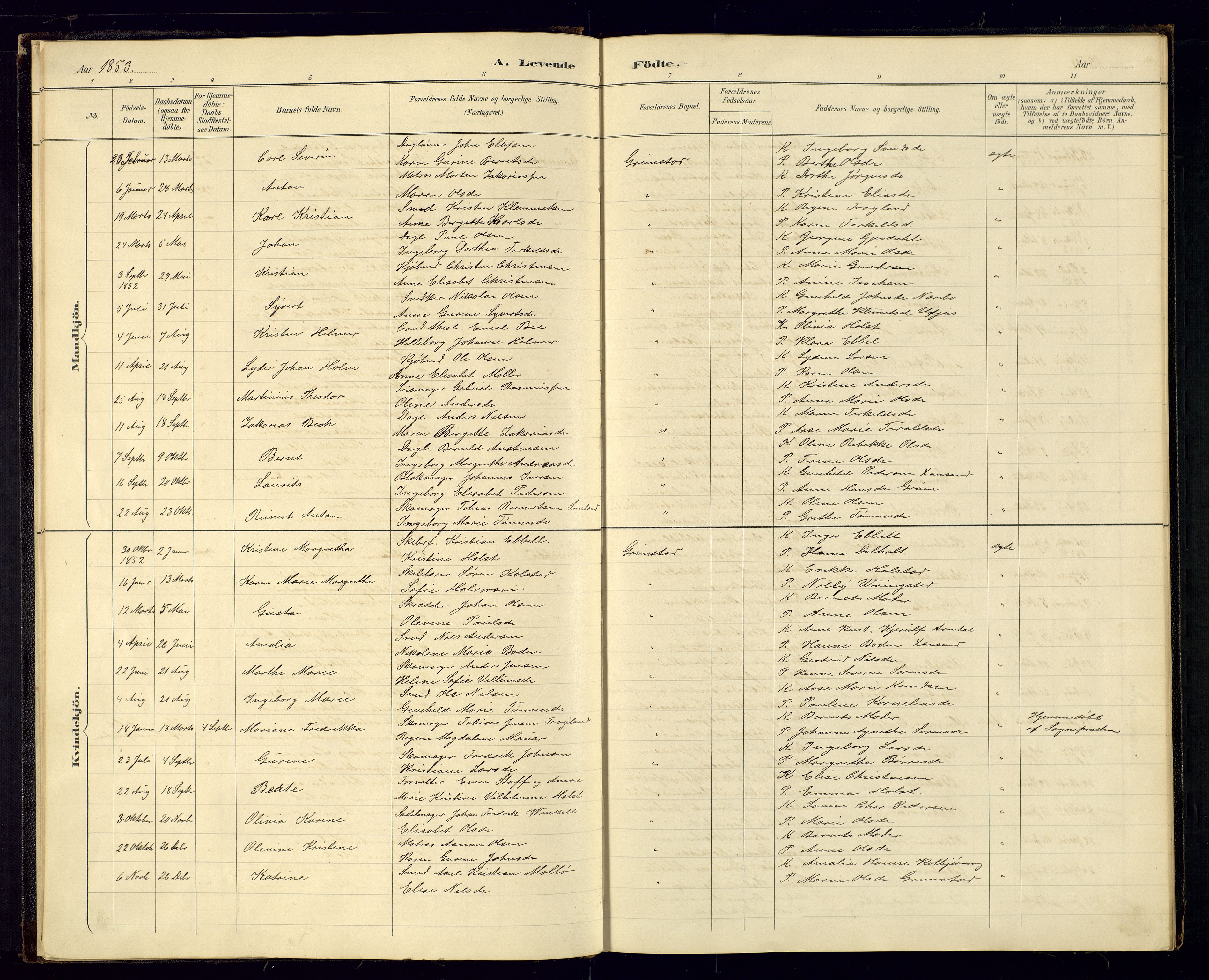 Grimstad sokneprestkontor, SAK/1111-0017/F/Fa/L0001: Parish register (official) no. A 1a, 1850-1877