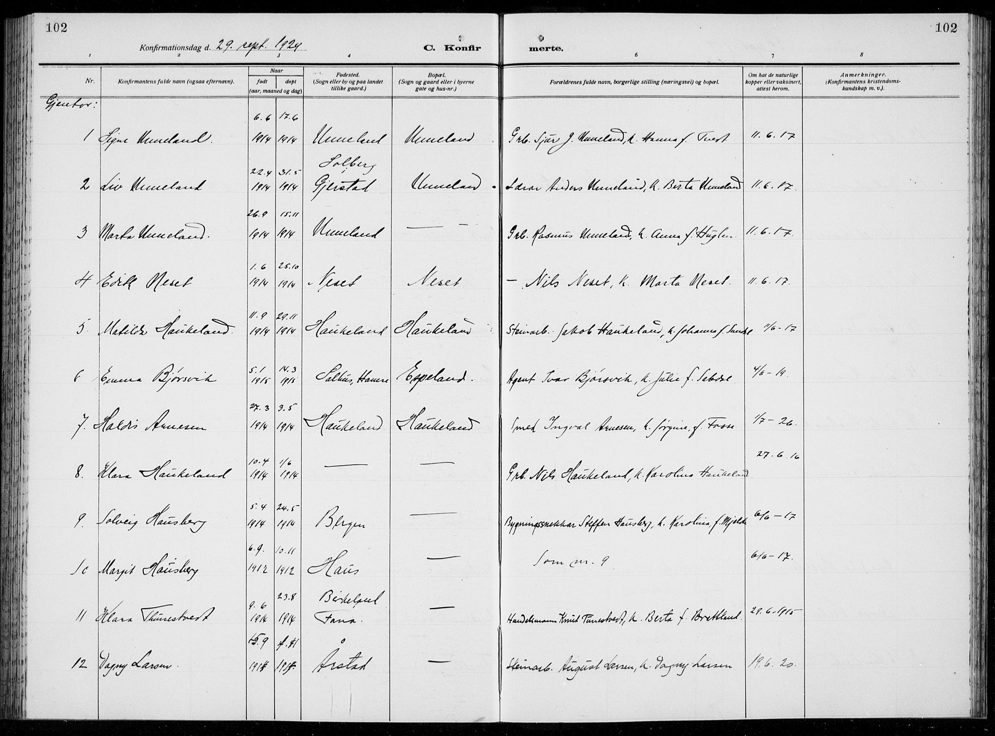 Arna Sokneprestembete, AV/SAB-A-74001/H/Ha/Hab: Parish register (copy) no. A  6, 1922-1936, p. 102