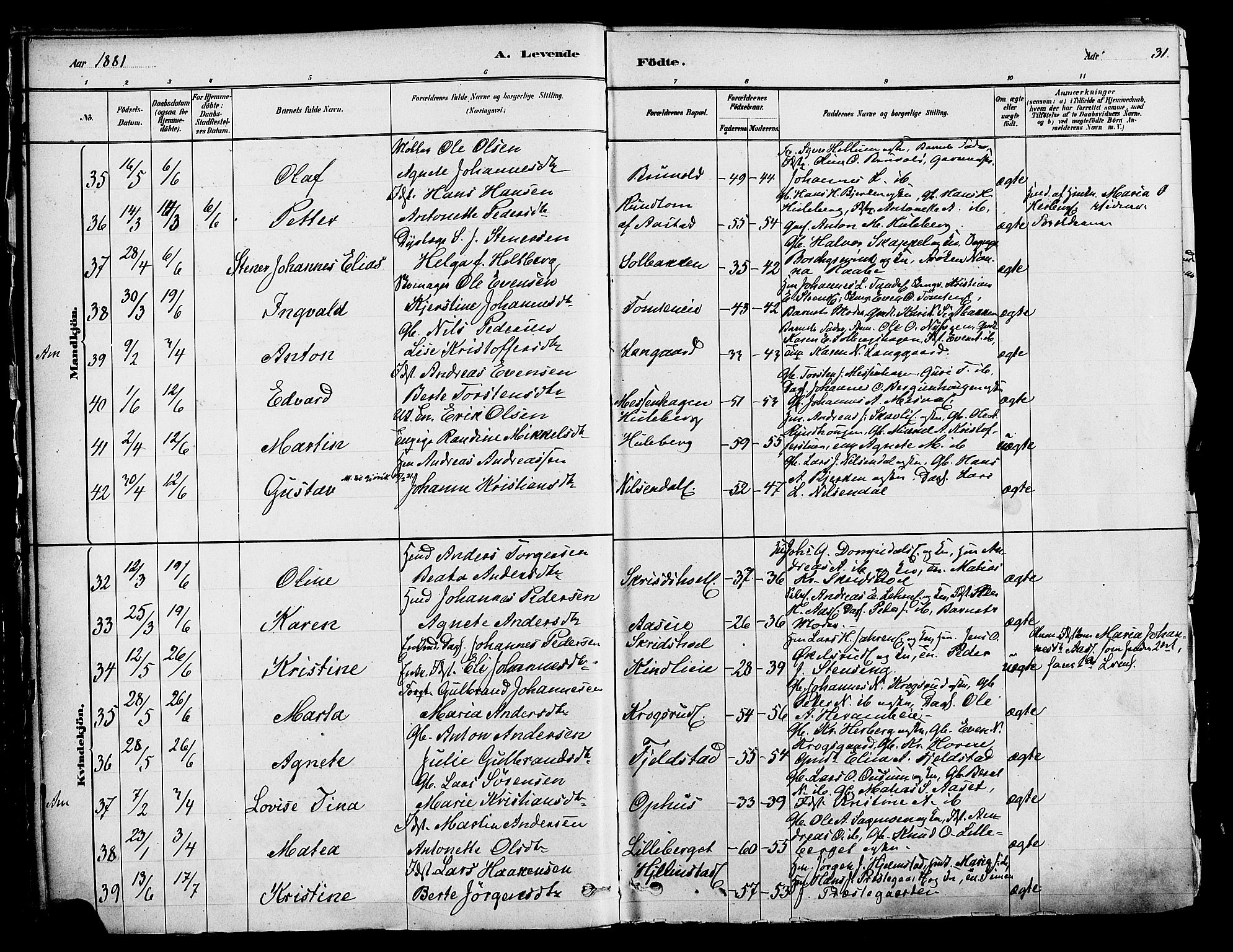 Ringsaker prestekontor, SAH/PREST-014/K/Ka/L0012: Parish register (official) no. 12, 1879-1890, p. 31