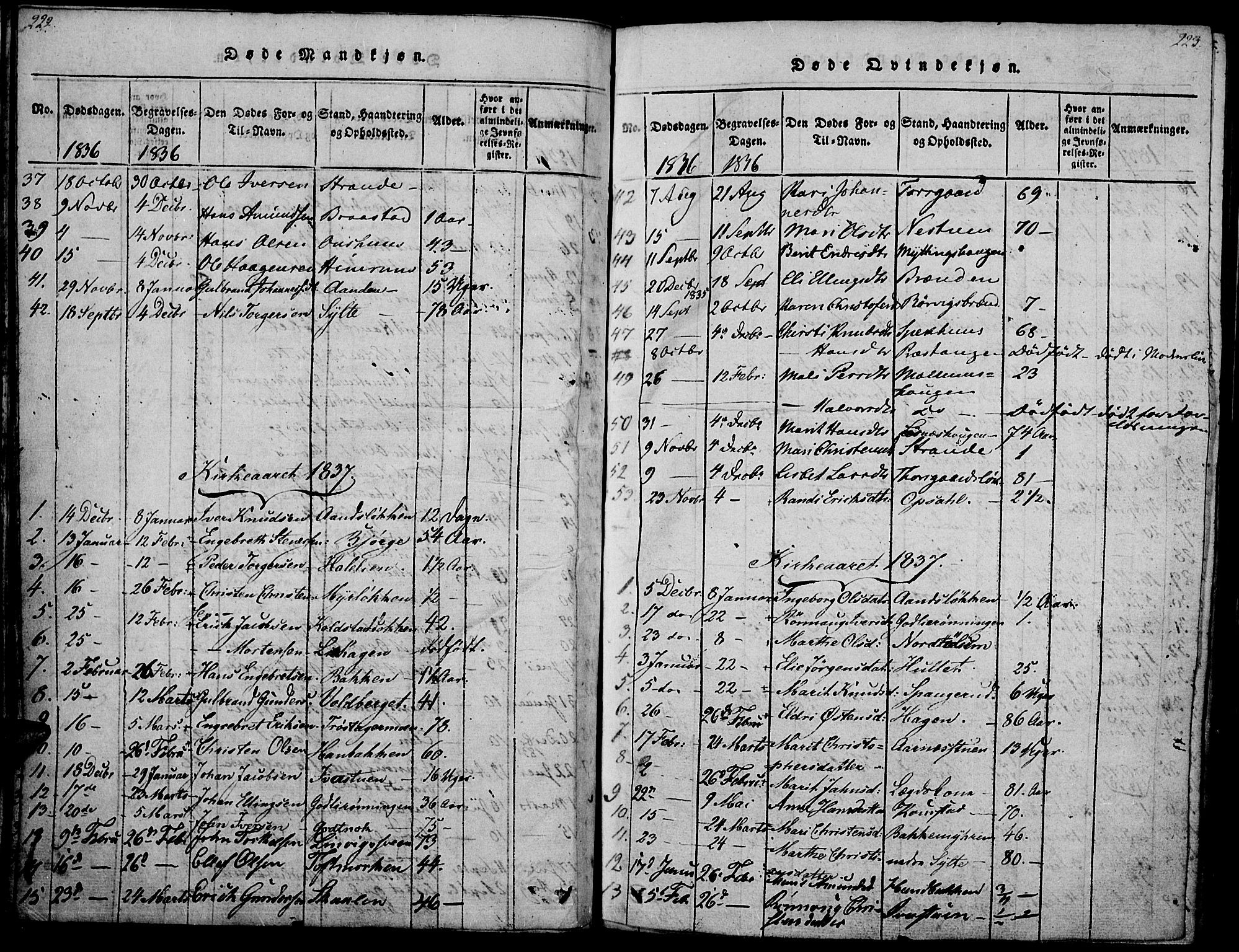 Ringebu prestekontor, SAH/PREST-082/H/Ha/Haa/L0004: Parish register (official) no. 4, 1821-1839, p. 222-223