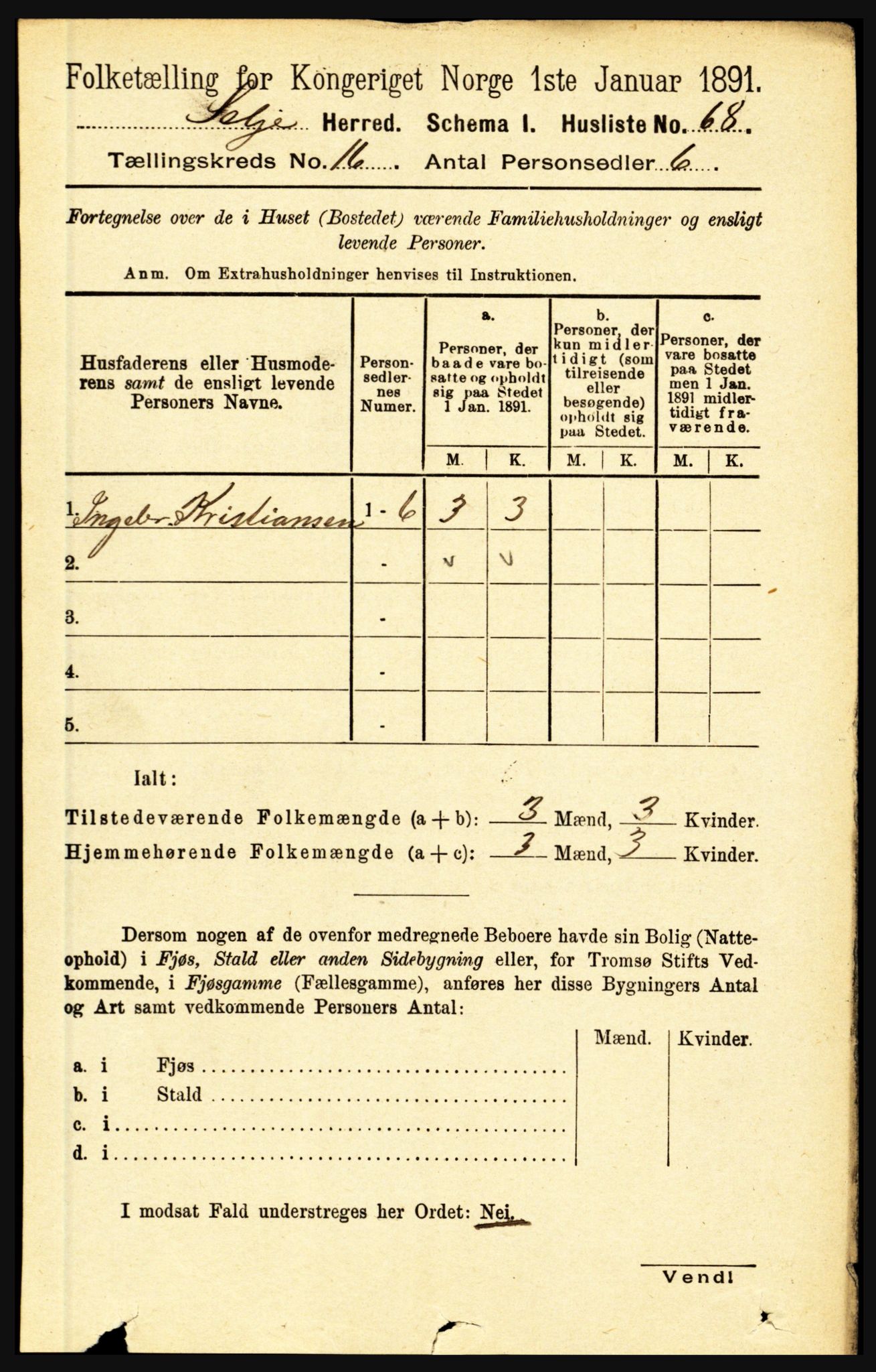 RA, 1891 census for 1441 Selje, 1891, p. 5054