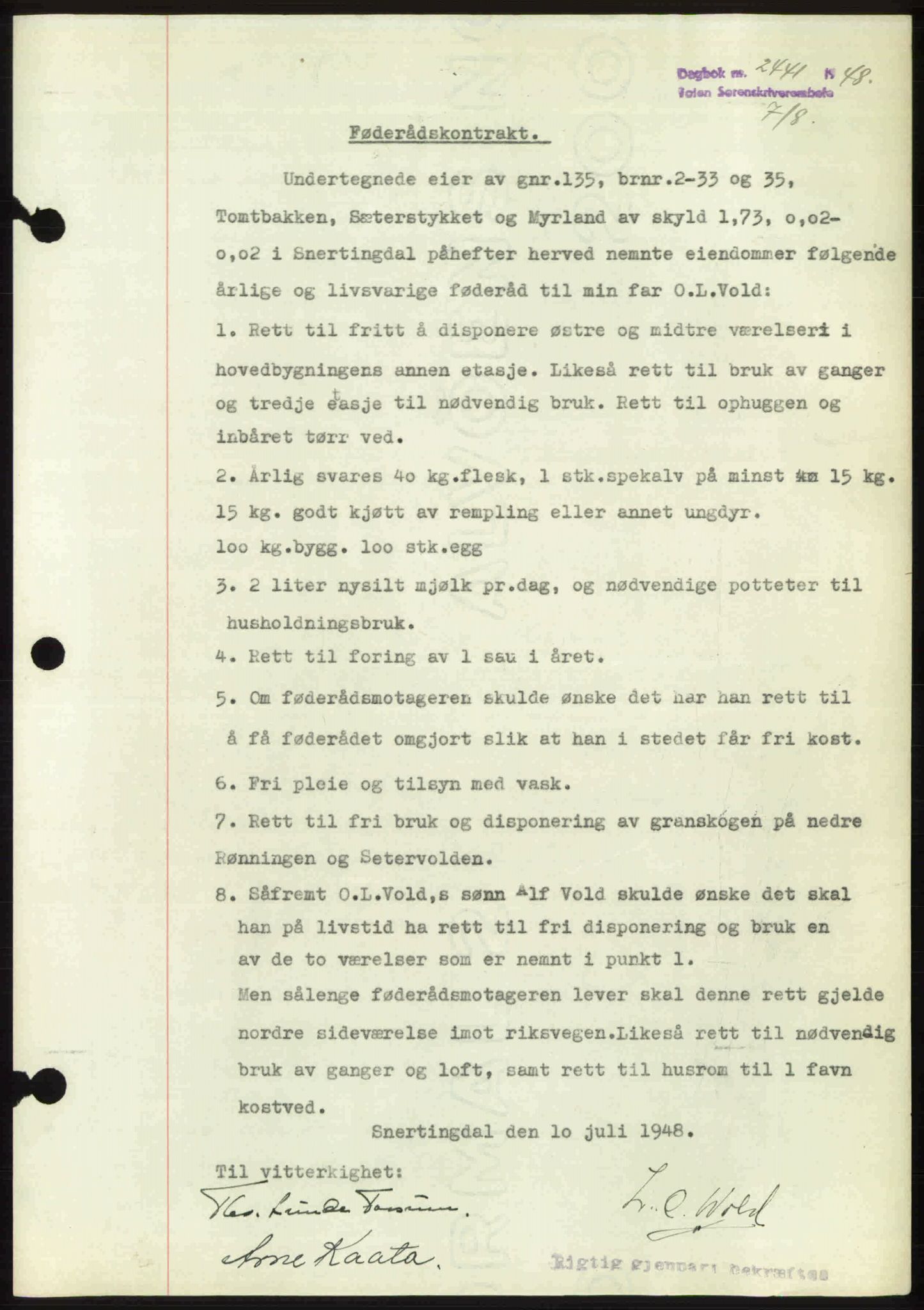 Toten tingrett, SAH/TING-006/H/Hb/Hbc/L0020: Mortgage book no. Hbc-20, 1948-1948, Diary no: : 2441/1948