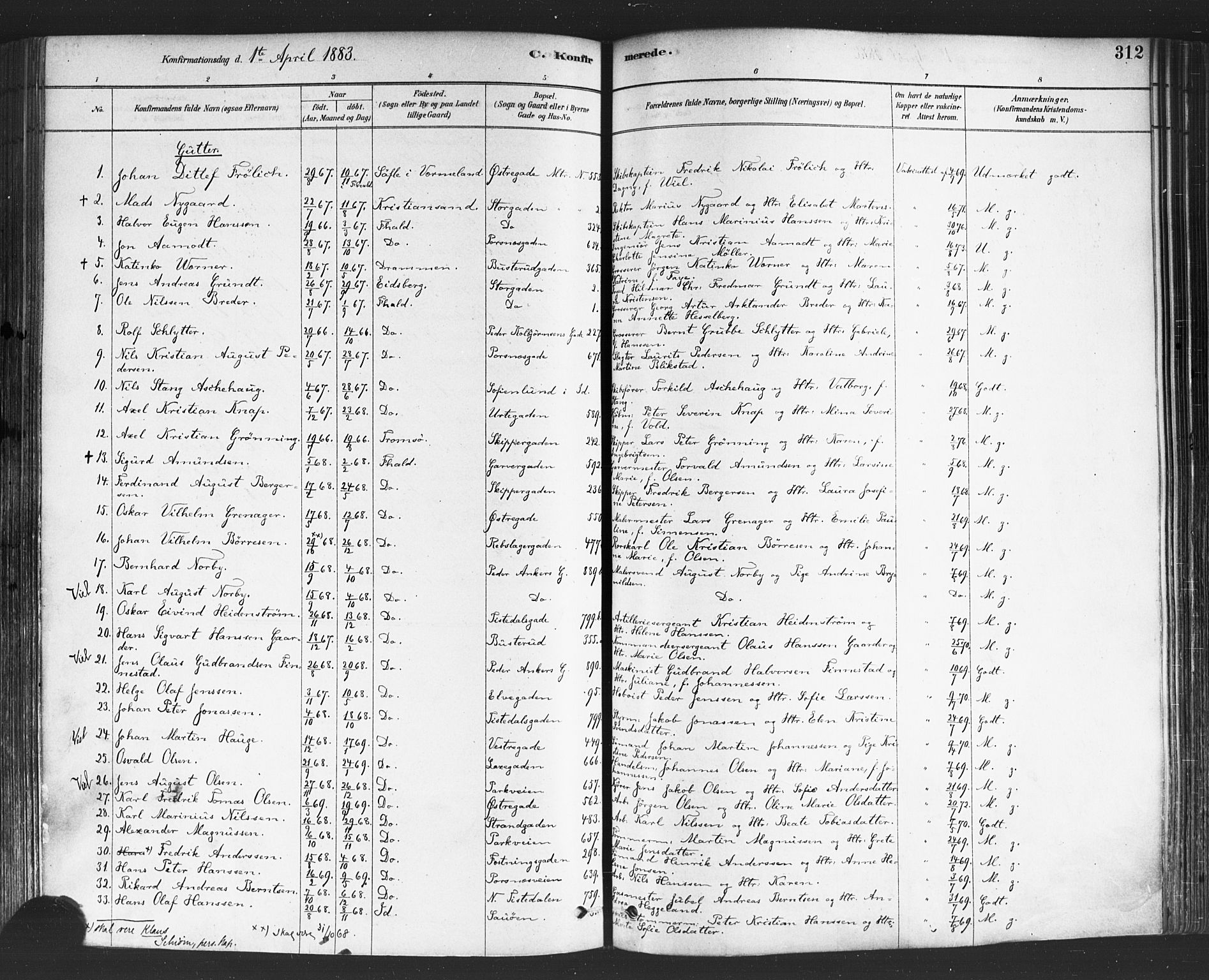 Halden prestekontor Kirkebøker, AV/SAO-A-10909/F/Fa/L0011: Parish register (official) no. I 11, 1878-1889, p. 312