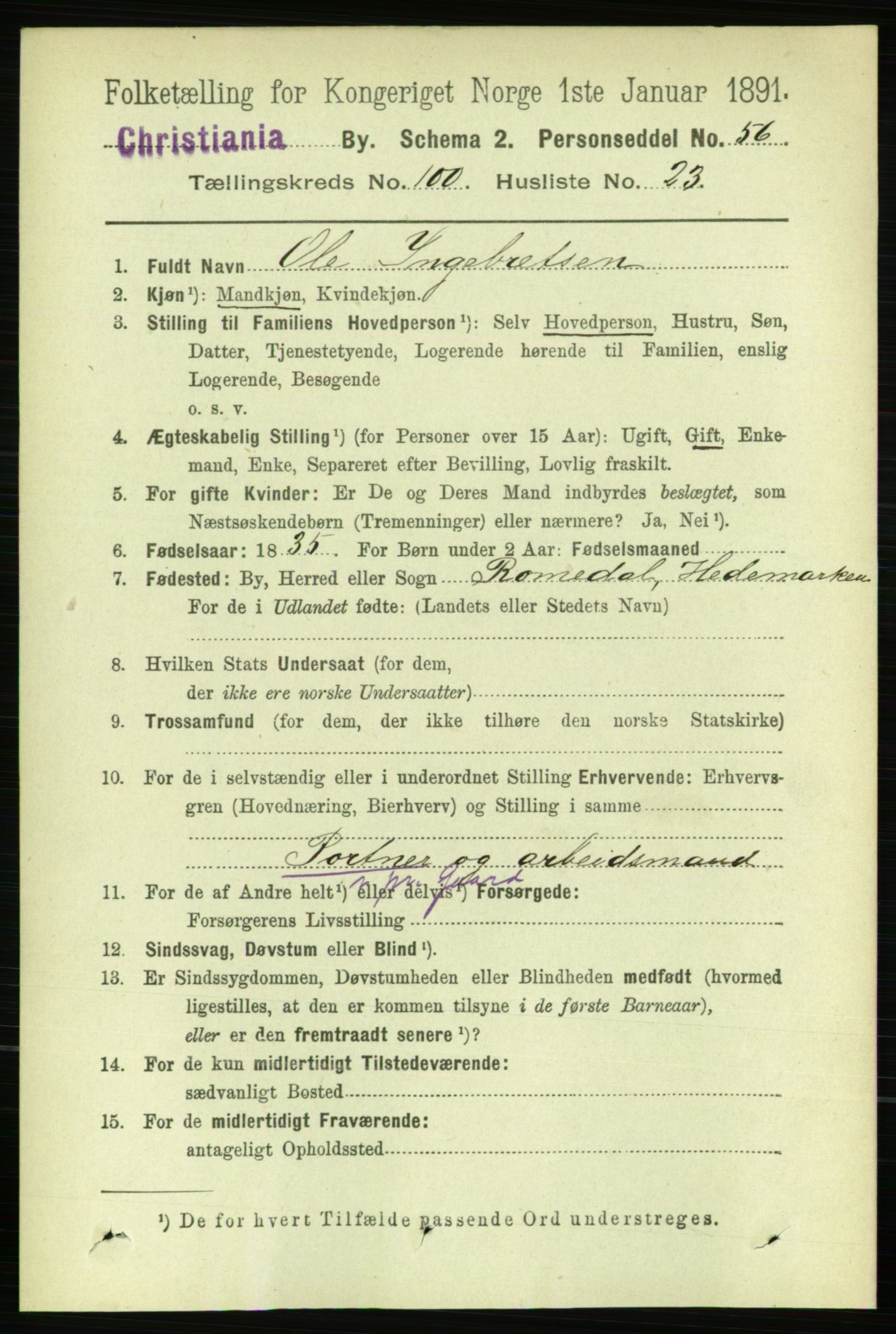 RA, 1891 census for 0301 Kristiania, 1891, p. 49888