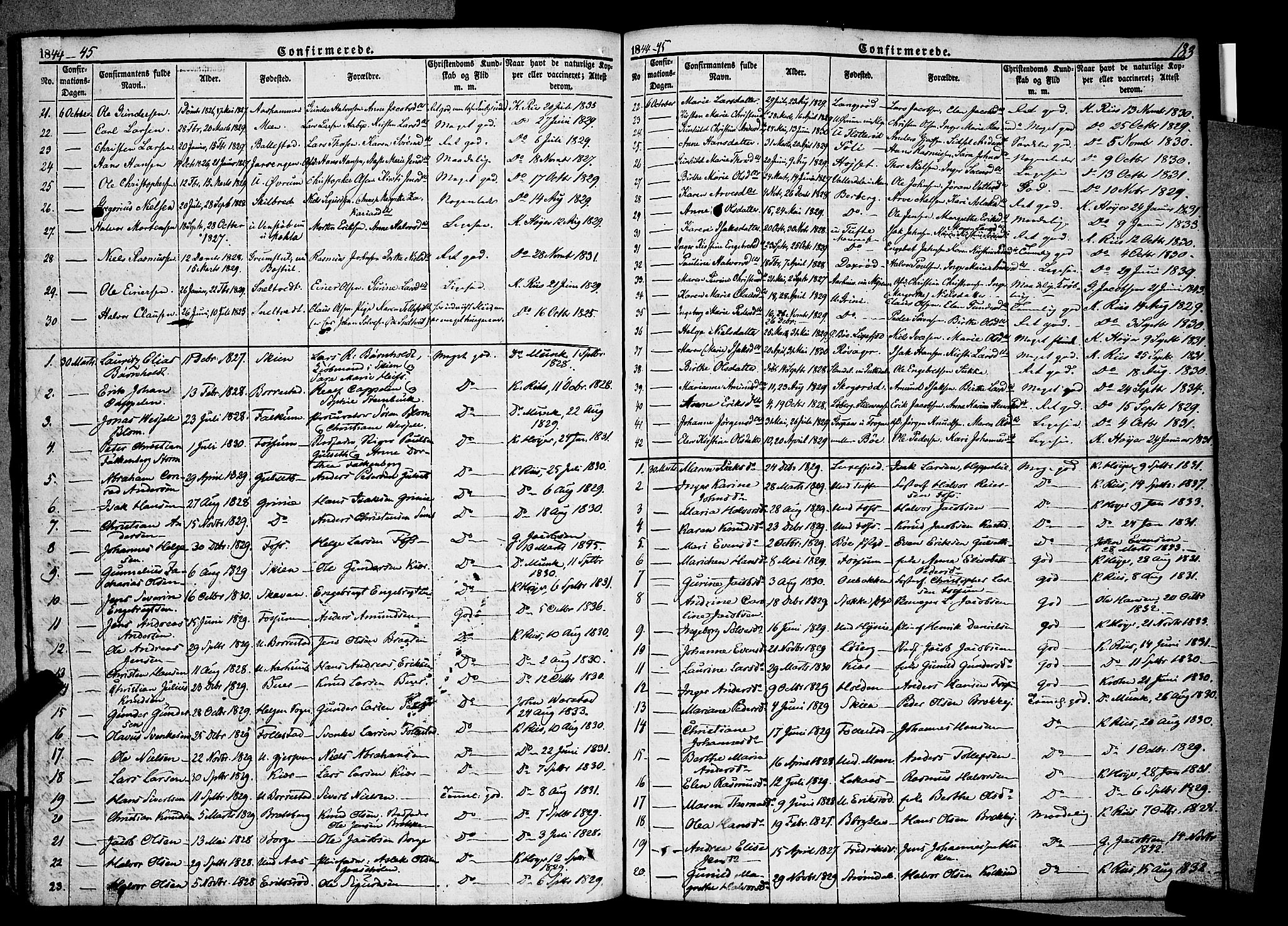 Gjerpen kirkebøker, SAKO/A-265/F/Fa/L0007a: Parish register (official) no. I 7A, 1834-1857, p. 183