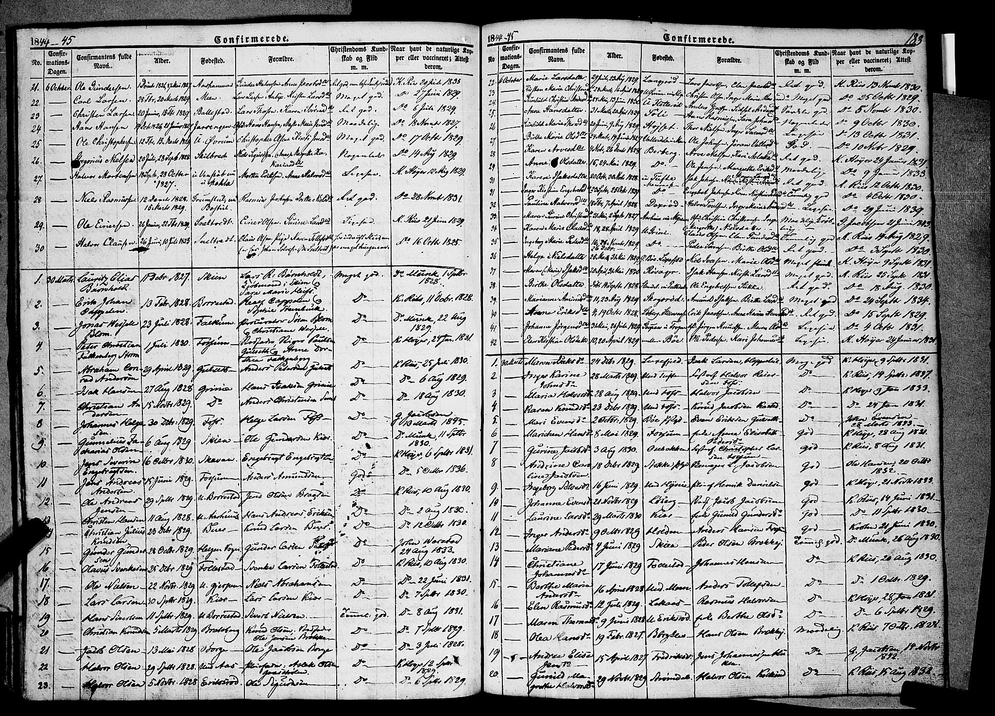 Gjerpen kirkebøker, AV/SAKO-A-265/F/Fa/L0007a: Parish register (official) no. I 7A, 1834-1857, p. 183