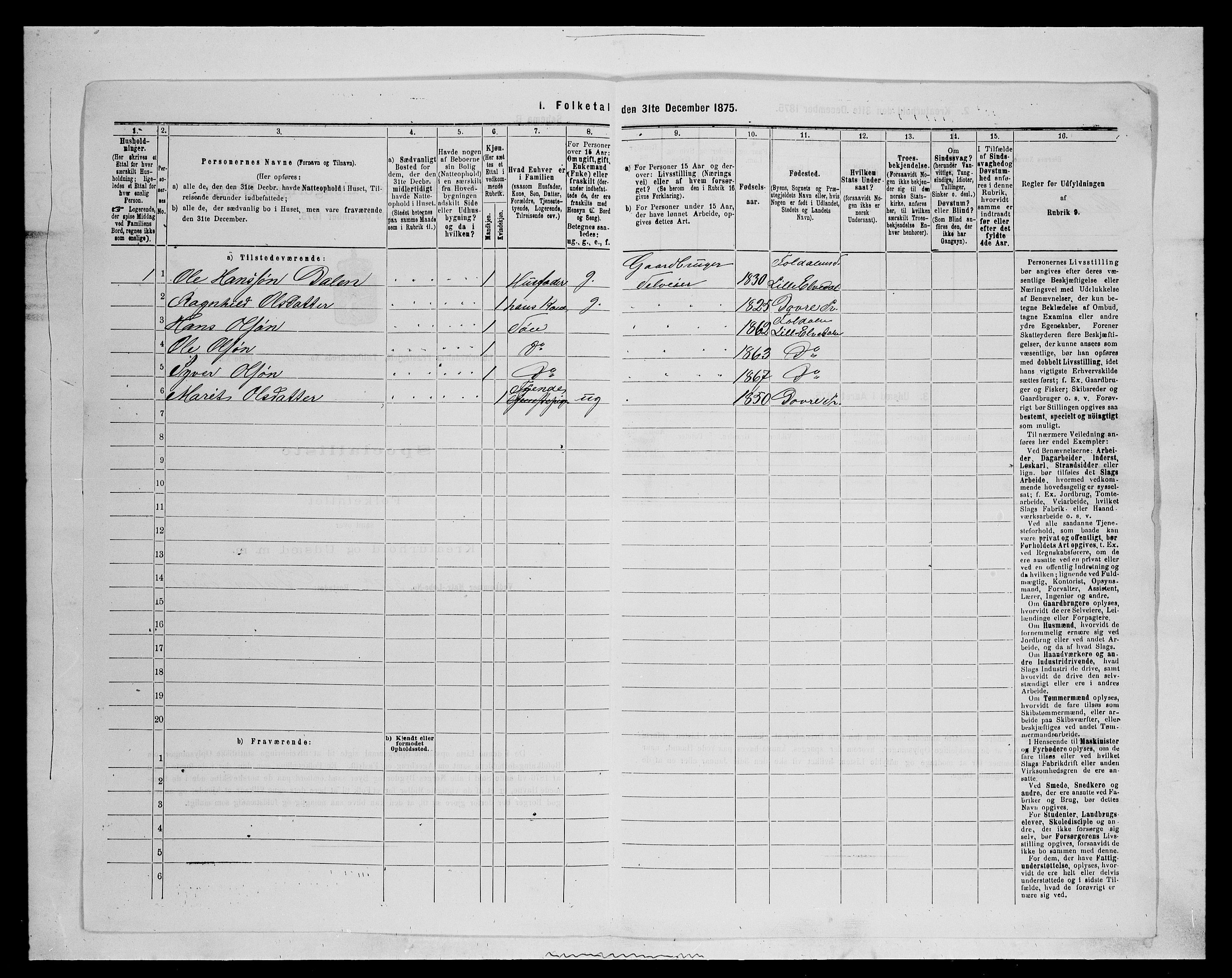 SAH, 1875 census for 0438P Lille Elvedalen, 1875, p. 960