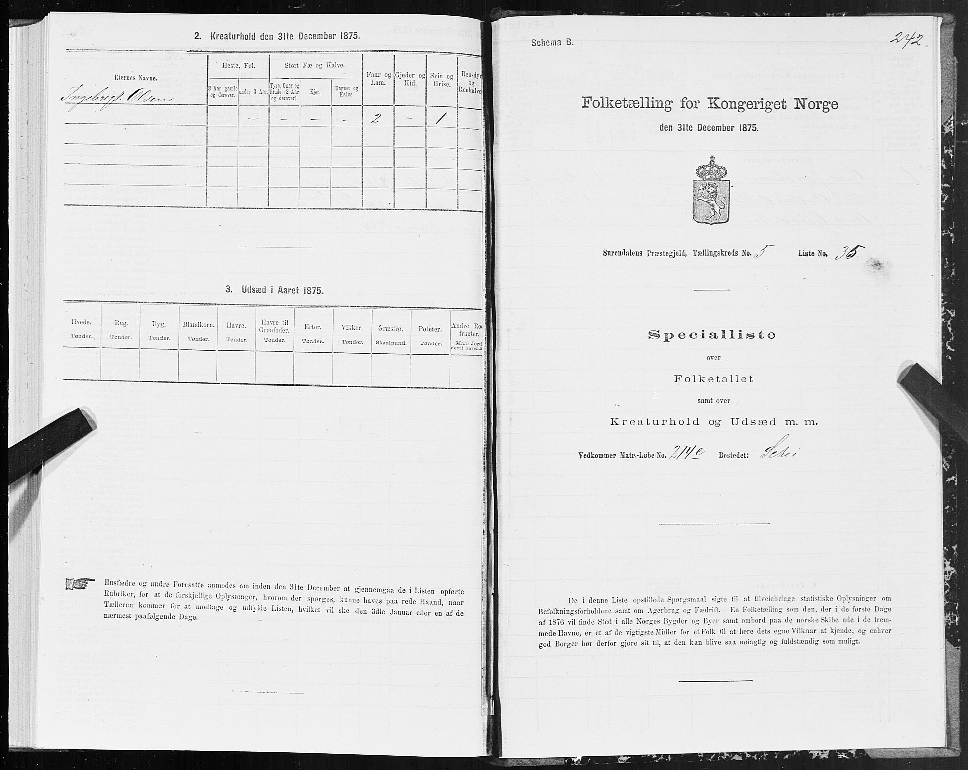 SAT, 1875 census for 1566P Surnadal, 1875, p. 2242