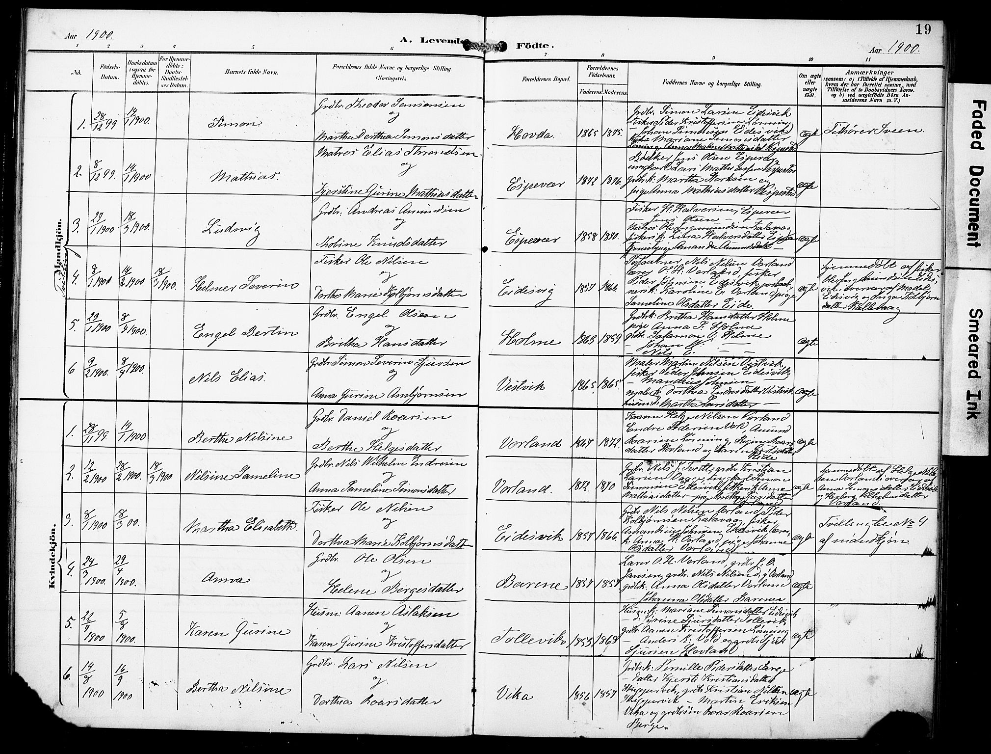 Finnås sokneprestembete, AV/SAB-A-99925/H/Ha/Haa/Haad/L0002: Parish register (official) no. D 2, 1895-1906, p. 19