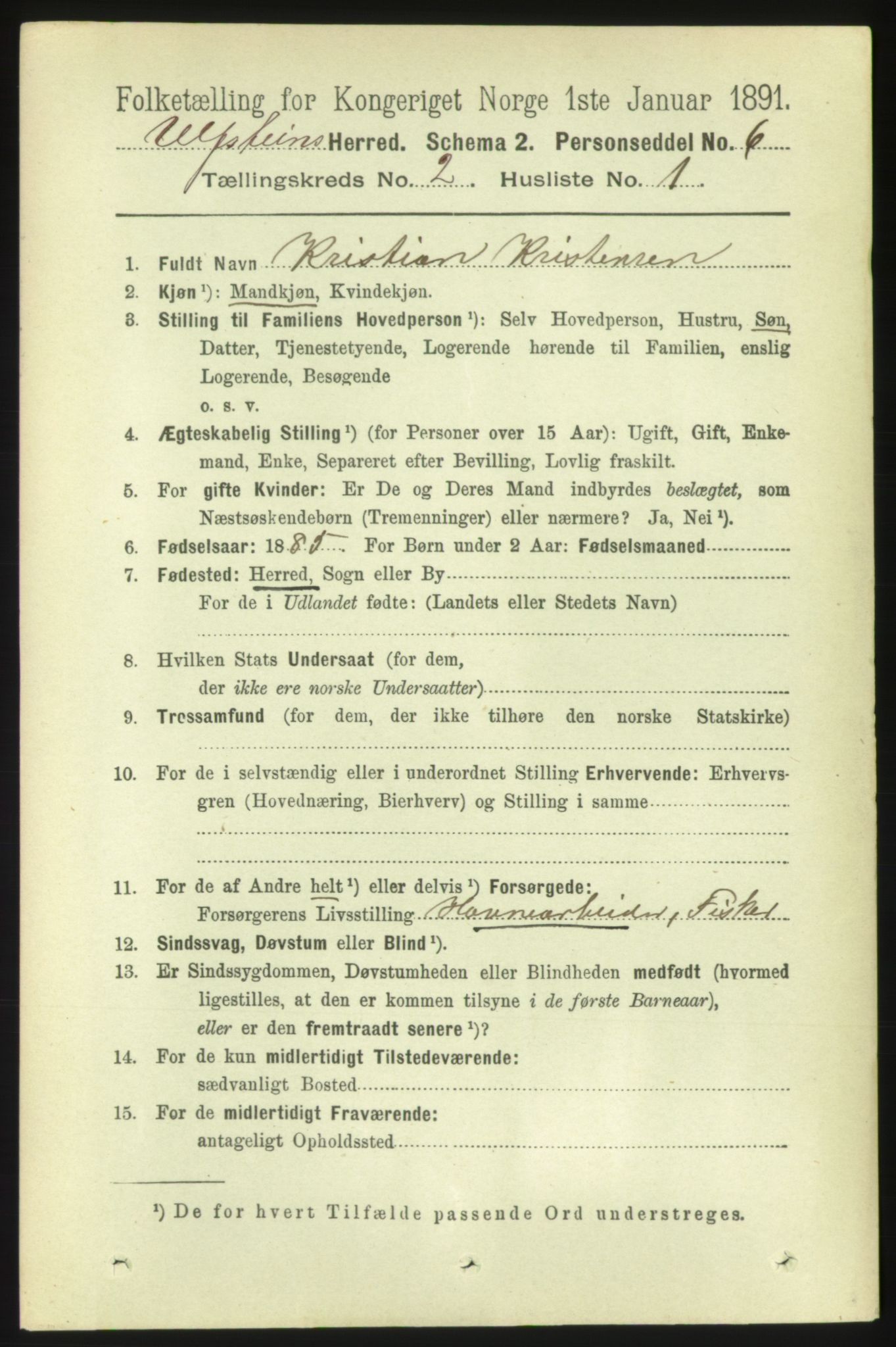 RA, 1891 census for 1516 Ulstein, 1891, p. 326
