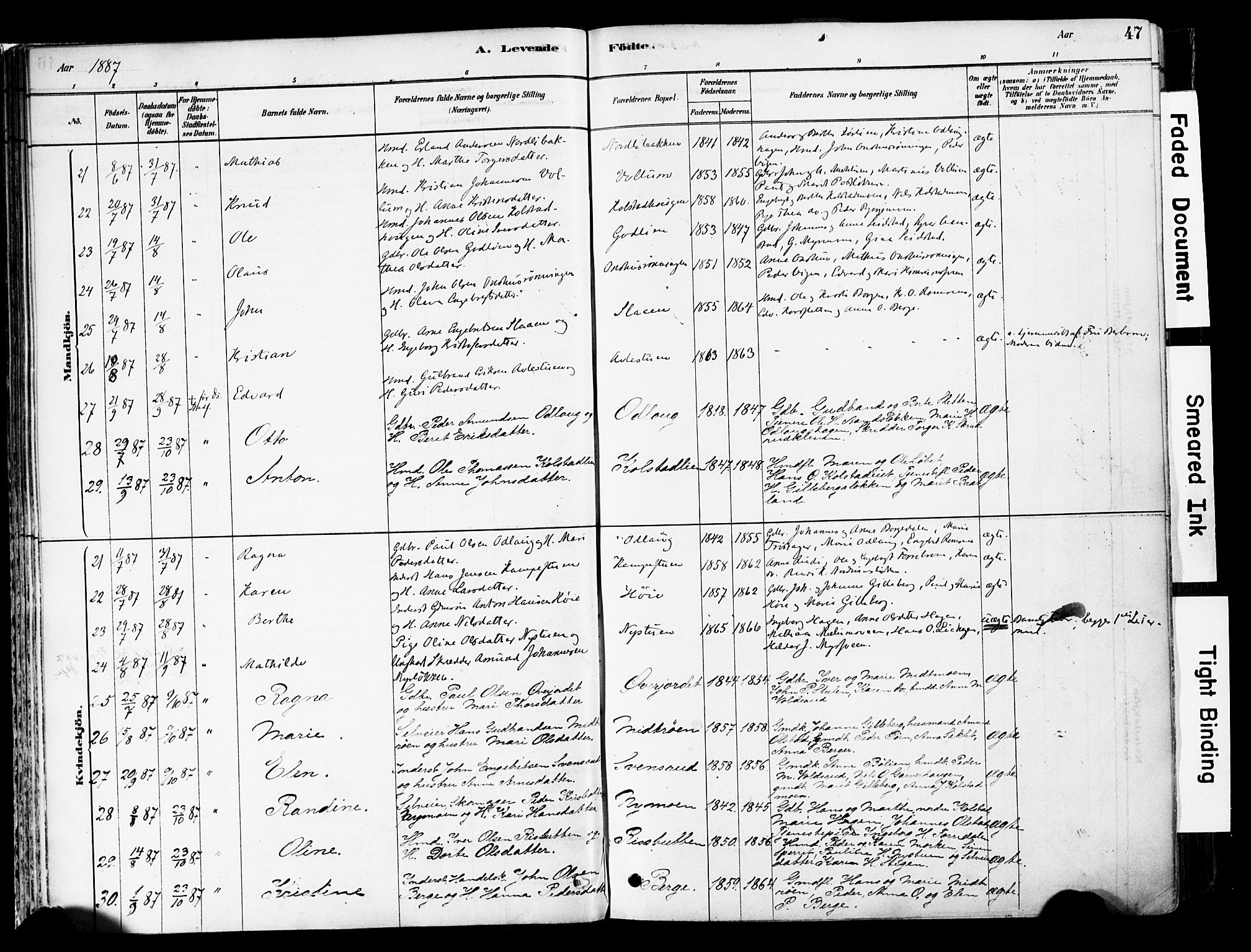 Ringebu prestekontor, AV/SAH-PREST-082/H/Ha/Haa/L0008: Parish register (official) no. 8, 1878-1898, p. 47