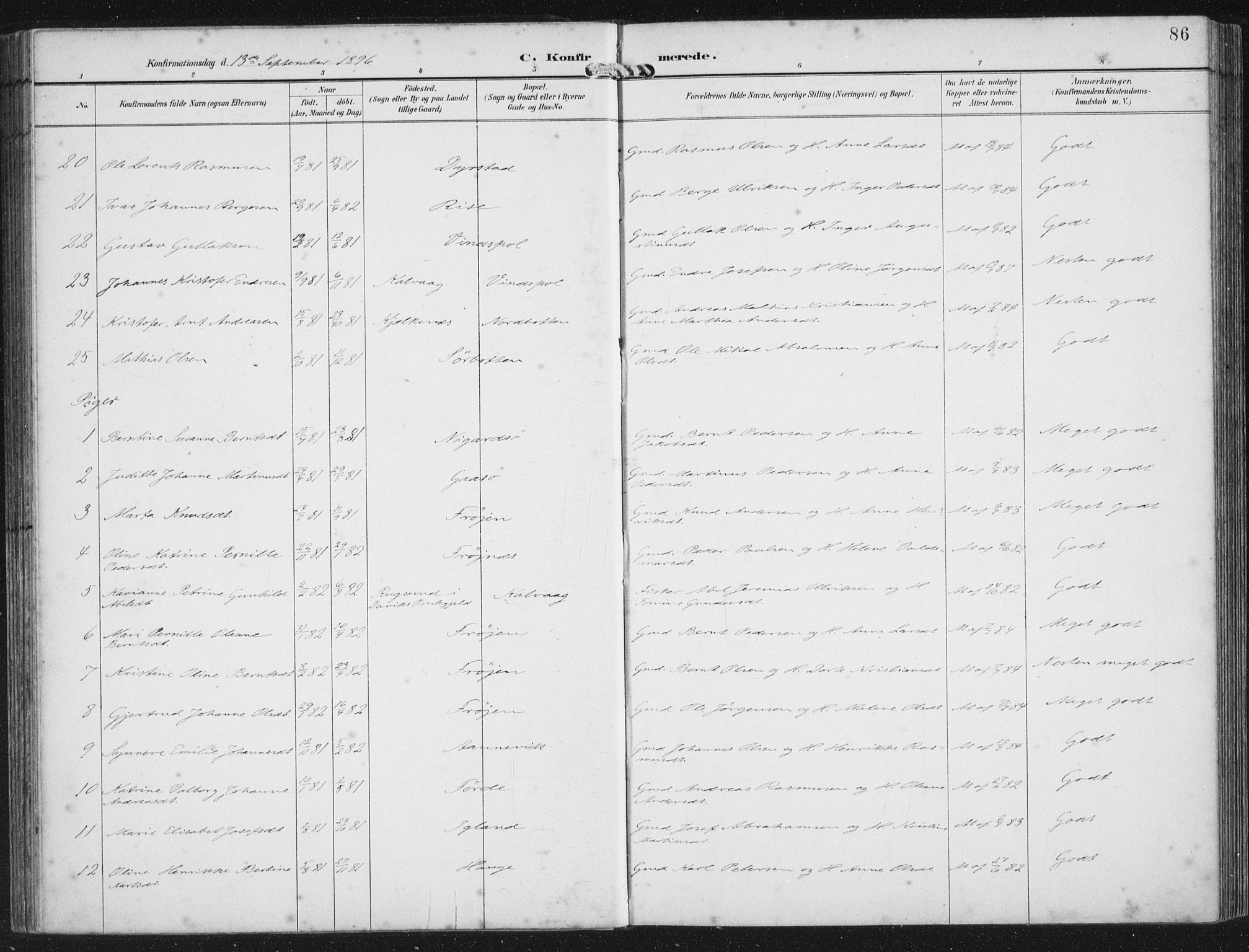Bremanger sokneprestembete, SAB/A-82201/H/Haa/Haab/L0002: Parish register (official) no. B  2, 1896-1908, p. 86