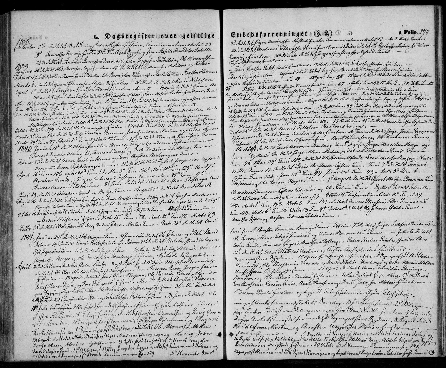 Oddernes sokneprestkontor, SAK/1111-0033/F/Fa/Faa/L0006: Parish register (official) no. A 6, 1838-1851, p. 274