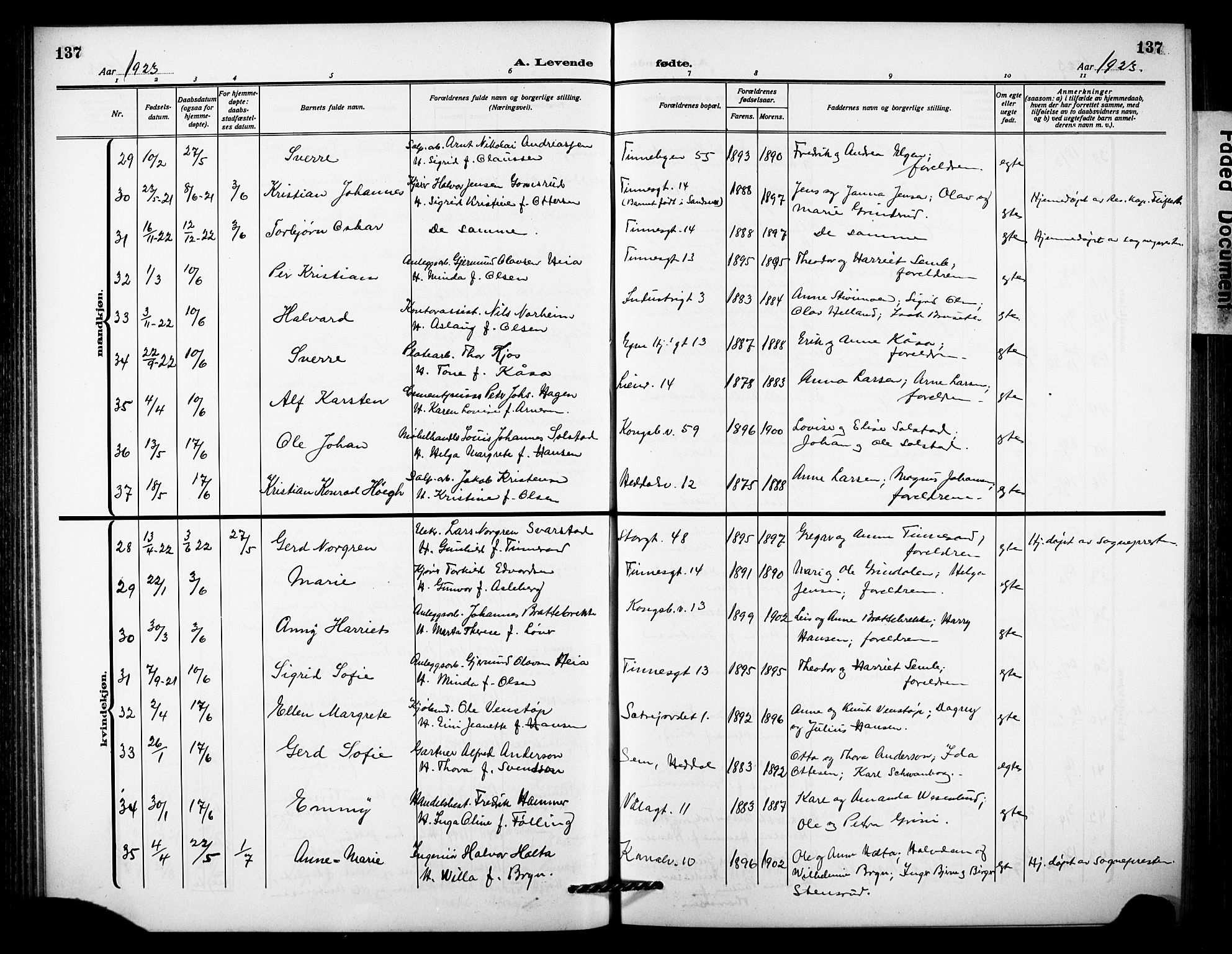 Notodden kirkebøker, AV/SAKO-A-290/G/Ga/L0001: Parish register (copy) no. 1, 1912-1923, p. 137