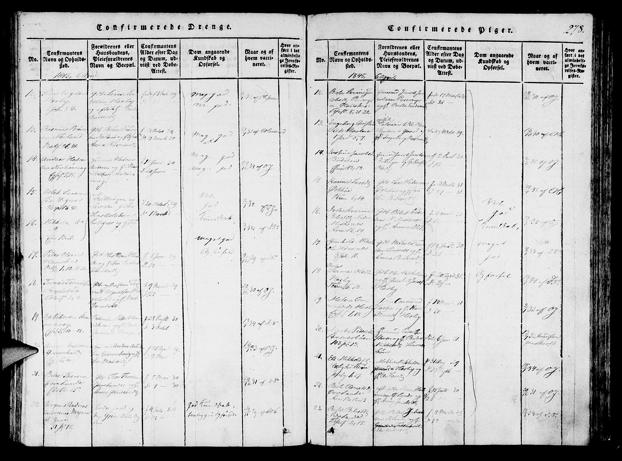 Finnøy sokneprestkontor, AV/SAST-A-101825/H/Ha/Haa/L0006: Parish register (official) no. A 6, 1816-1846, p. 278