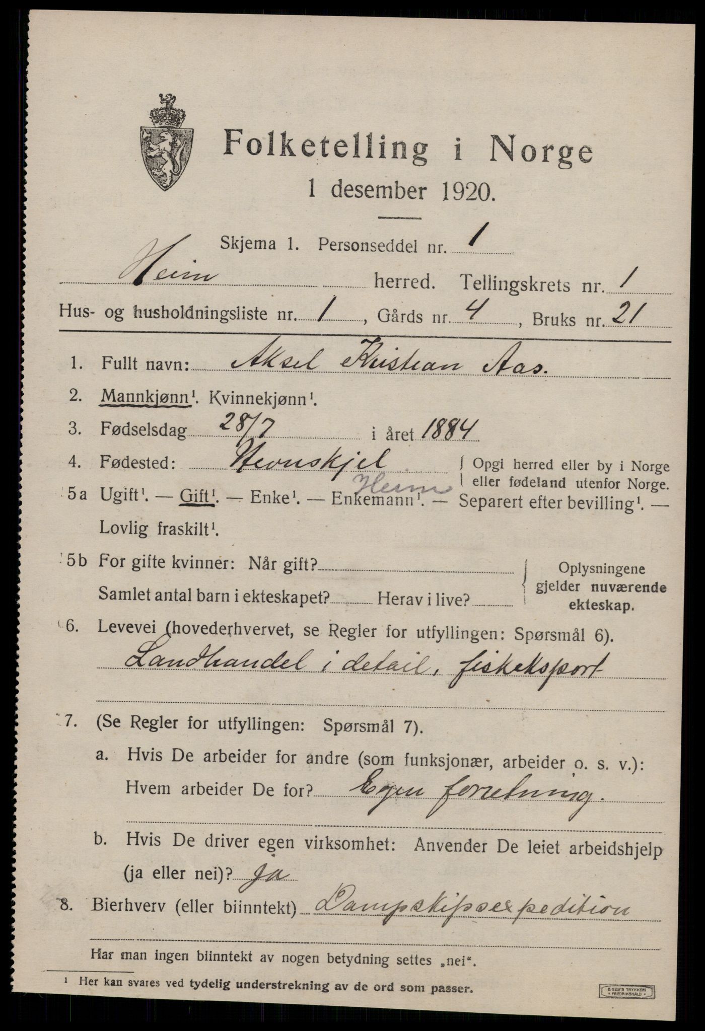 SAT, 1920 census for Heim, 1920, p. 607