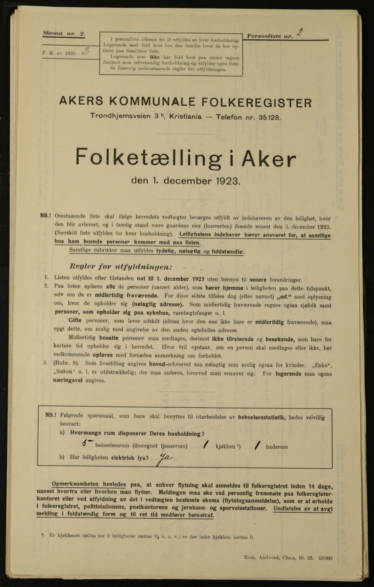 , Municipal Census 1923 for Aker, 1923, p. 20